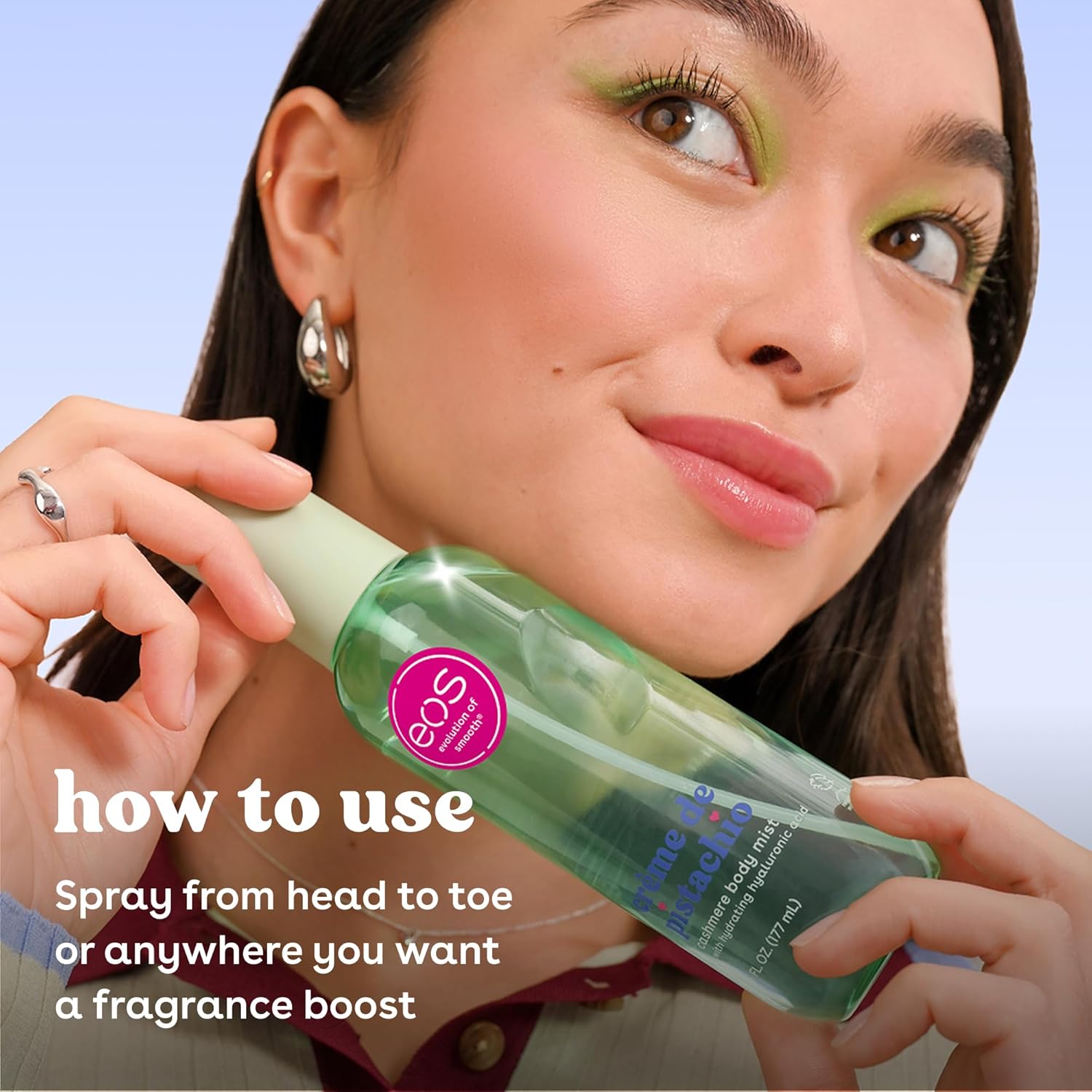eos Cashmere Body Mist, Crème de Pistachio, Body Spray for Women, Pistachio Perfume, Hair Mist, Moisturizing, Hyaluronic Acid, Glycerin, Vegan, Cruelty-free, 6 fl oz - Image 5