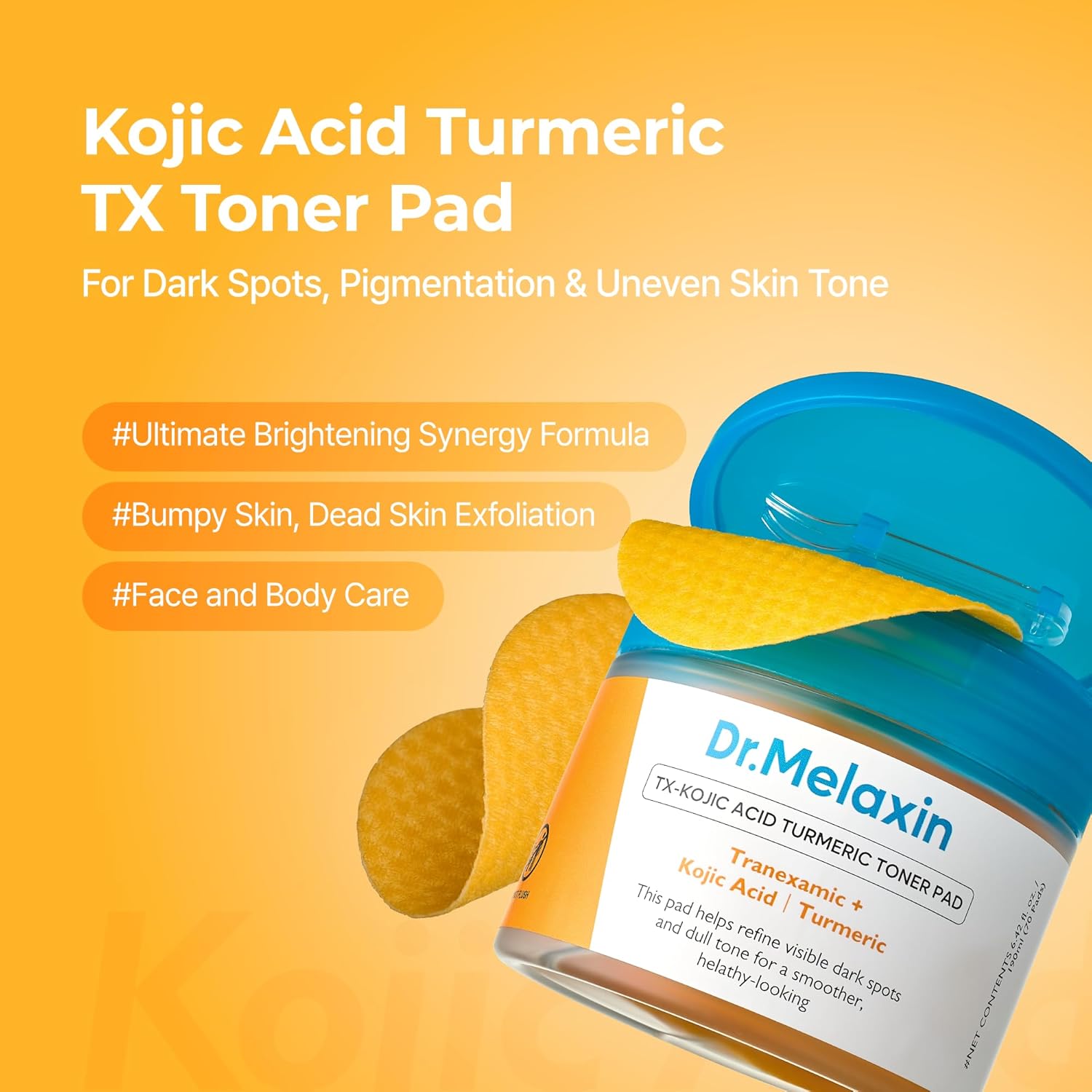 Dr.Melaxin TX Turmeric Toner Pads, 70 Sheets, Tranexamic Acid, Coic Acid, Termeric, Beautiful Skin, Brightening Toner Pad, Pigmentation, Keratin, Korean Skin Care, Korean Cosmetics - Image 3