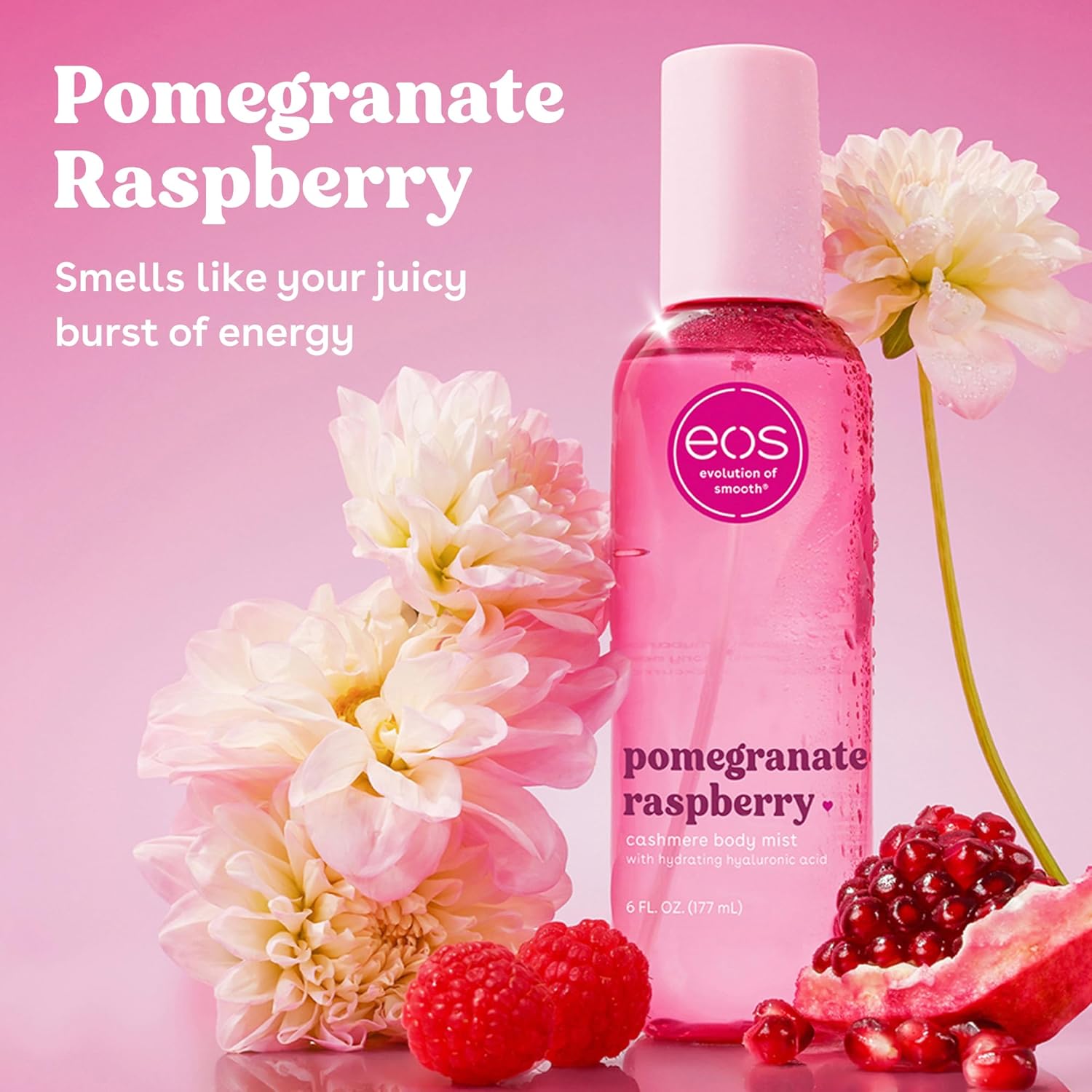 eos Cashmere Body Mist, Pomegranate Raspberry, Body Spray for Women, Hair Mist, Fruity, Moisturizing, Hyaluronic Acid, Glycerin, Vegan, Cruelty-free, 6 fl oz - Image 3