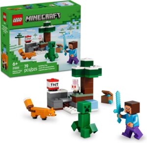 LEGO Minecraft Steve’s Taiga Adventure Building Toy for Boys & Girls - Video Game Playset & Toy Figures for Kids, Ages 6 + - W/2 Minifigures & 2 Pretend Play Animals - Gift Idea for Birthdays - 21583