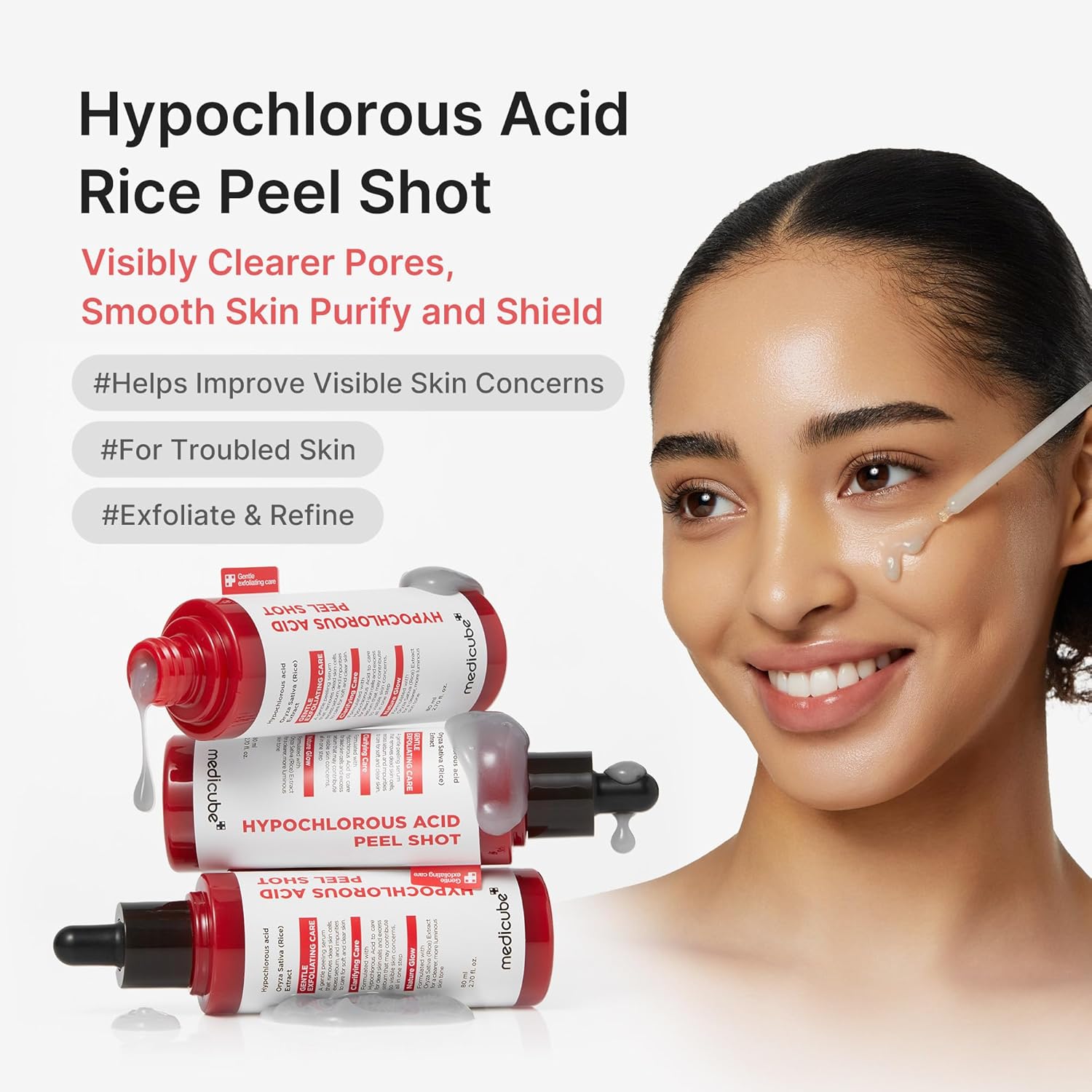 medicube Peel Shot with Hypochlorous Acid | Gentle Exfoliating Serum for Dead Skin Cells & Pores, Blackheads & Excess Sebum Control | Rice Extract, Panthenol for Hydrating & Smoothing Care | 2.7 fl.oz - Image 3