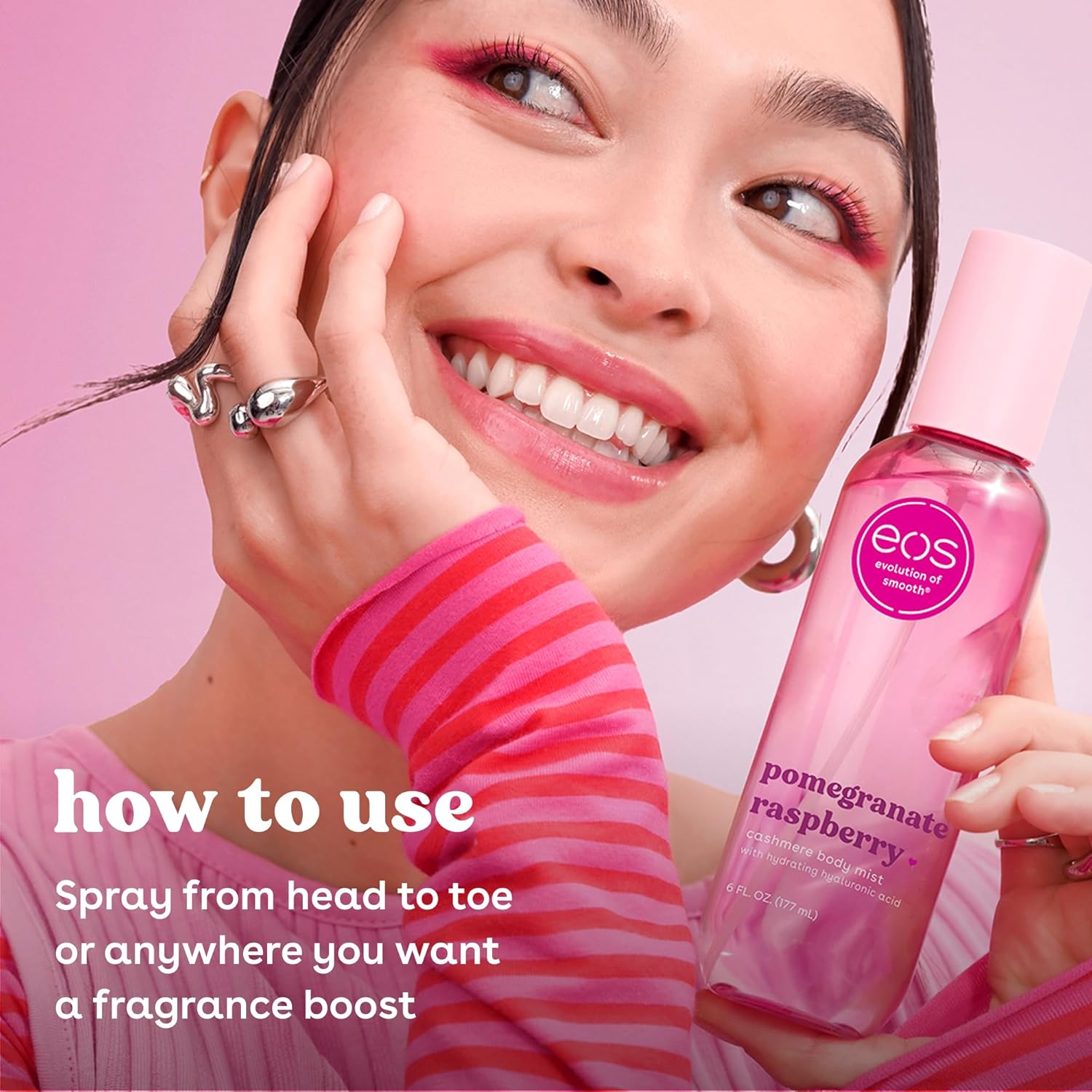 eos Cashmere Body Mist, Pomegranate Raspberry, Body Spray for Women, Hair Mist, Fruity, Moisturizing, Hyaluronic Acid, Glycerin, Vegan, Cruelty-free, 6 fl oz - Image 5