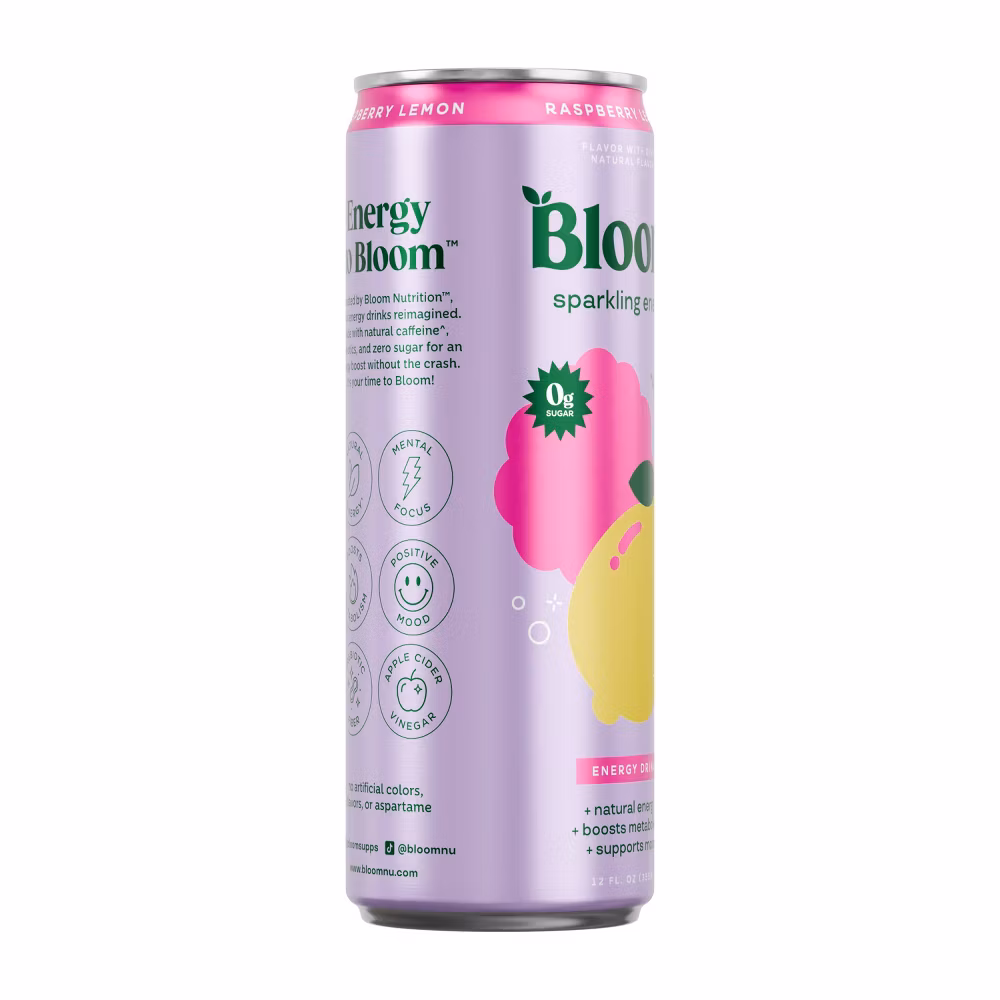 BLOOM NUTRITION Sparkling Energy Drink - Raspberry Lemon - 12 fl oz Can - Image 7
