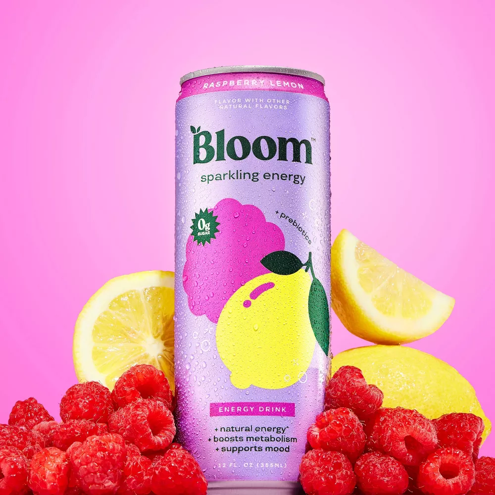 BLOOM NUTRITION Sparkling Energy Drink - Raspberry Lemon - 12 fl oz Can - Image 3