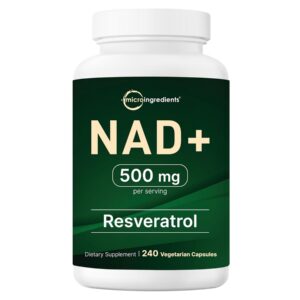 Micro Ingredients NAD+ 500mg with Resveratrol, 240 Veggie Capsules | 2-in-1 NAD Supplement for Women & Men | NMN Pathway Alternative | Non-GMO, Gluten Free