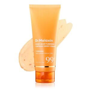 Dr Melaxin Kojic Acid Turmeric Capsule Body Cream, Brightening Body Moisturizer for Dark Spots and Uneven Skin Tone, with Ceramides & Hyaluronic Acid, 200g