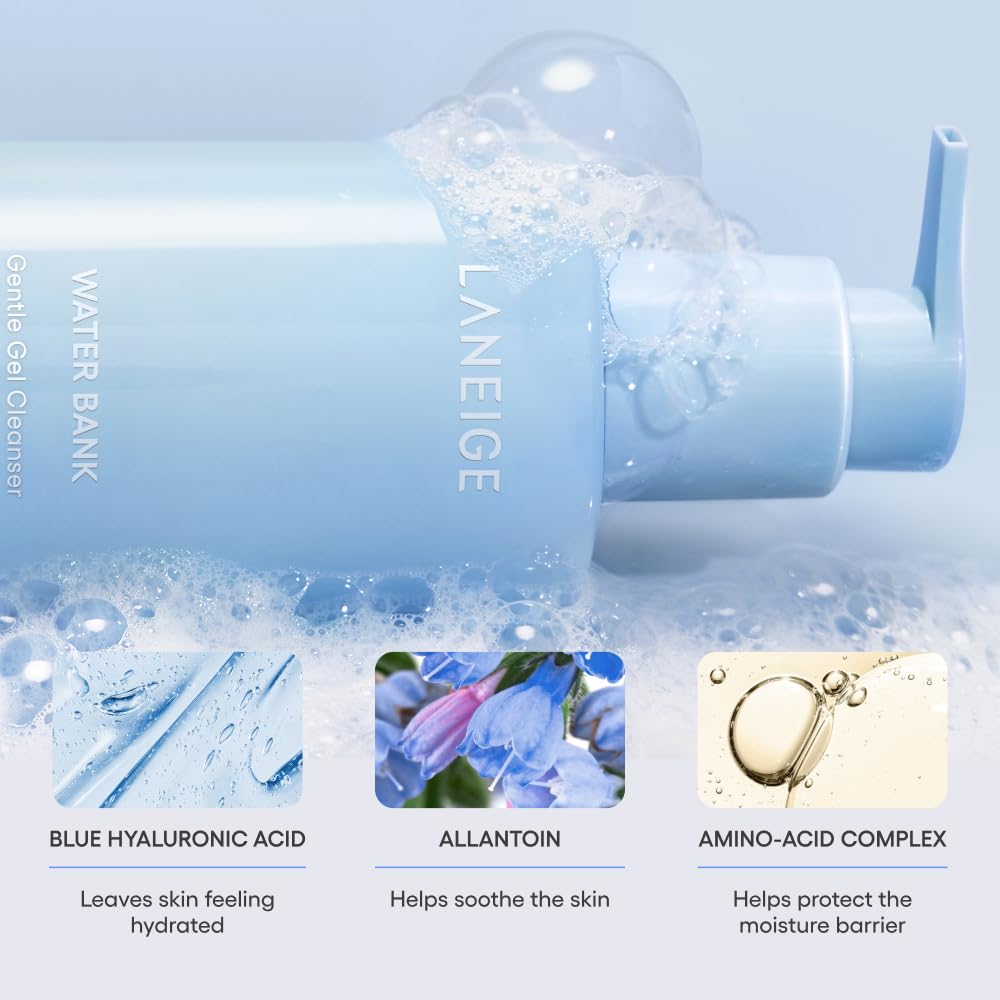 LANEIGE Water Bank Gentle Gel Cleanser: pH-Balanced & Barrier-Boosting with Blue Hyaluronic Acid - Image 3