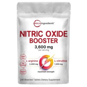 Micro Ingredients Nitric Oxide Supplements for Men & Women 3,600mg, 240 Bisected Tablets | 80 Servings | Max Strength Nitric Oxide Booster with L-Arginine & L-Citrullin