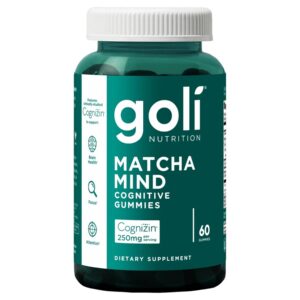 Goli Matcha Mind Gummies - 60 Count - Green Tea Leaves Powder with Cognizin for Focus, Attention and Brain Health, Vegan, Non-GMO, Gluten-Free & Gelatin Free.