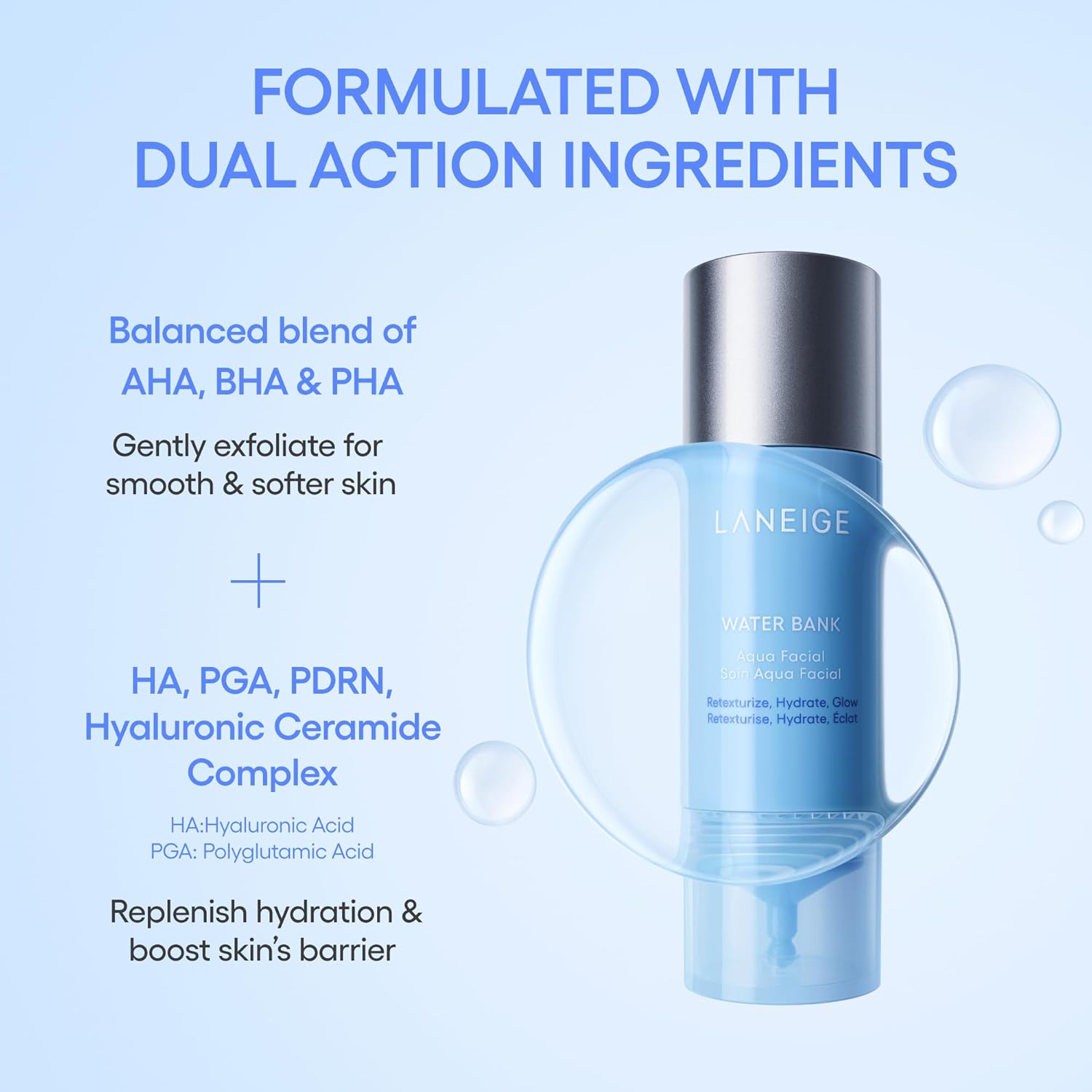 LANEIGE Water Bank Aqua Facial Serum | K-Beauty Exfoliating & Hydrating Serum | AHA BHA PHA Gentle Exfoliation| Hyaluronic Acid & Ceramide Glow Boost | Smooth, Soft, Radiant Skin - Image 7