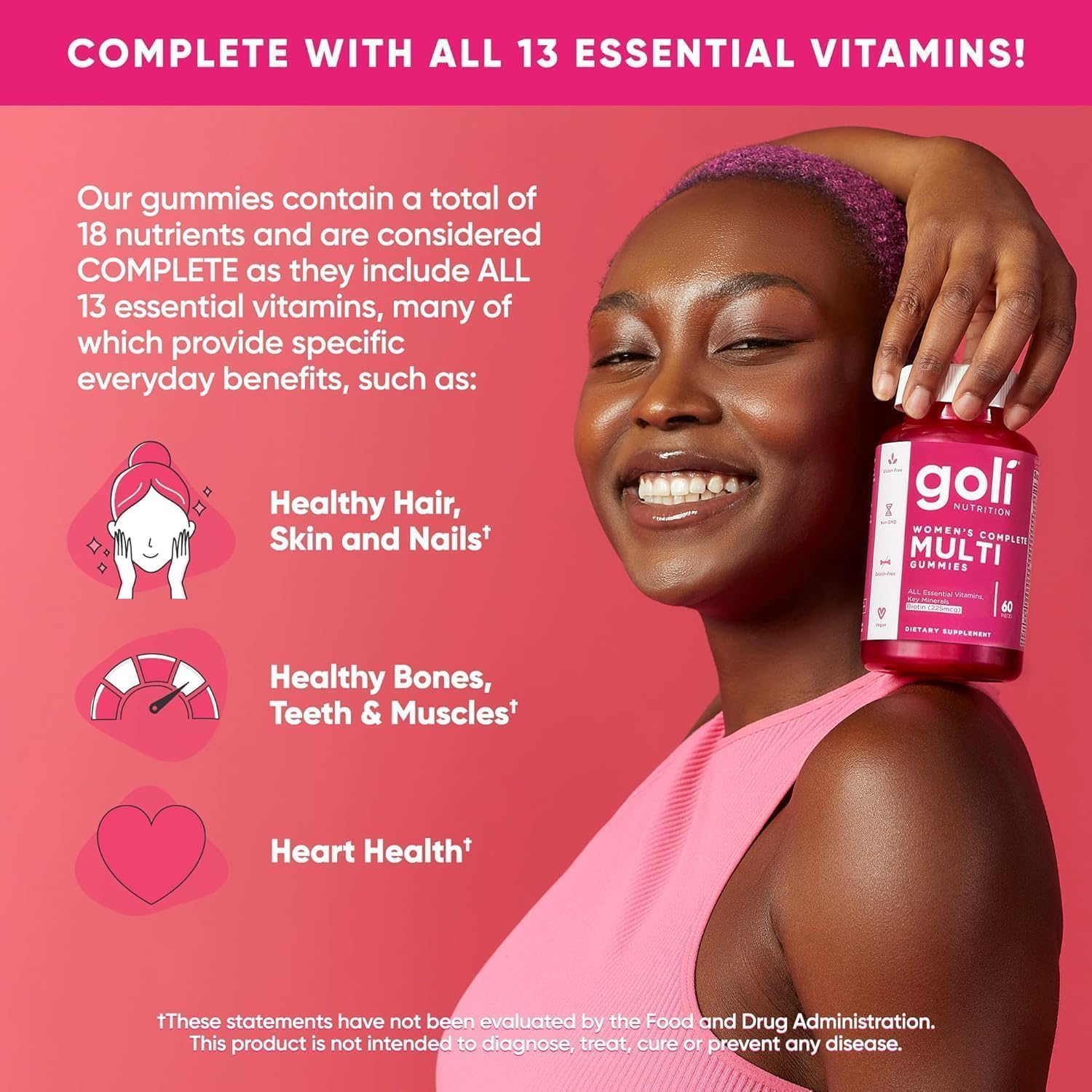 Goli® Women’s Multivitamin Gummies - 60 Count - All 13 Essential Vitamins, and Key Minerals - Kosher, Gluten-Free, Vegan, and Non-GMO. - Image 6