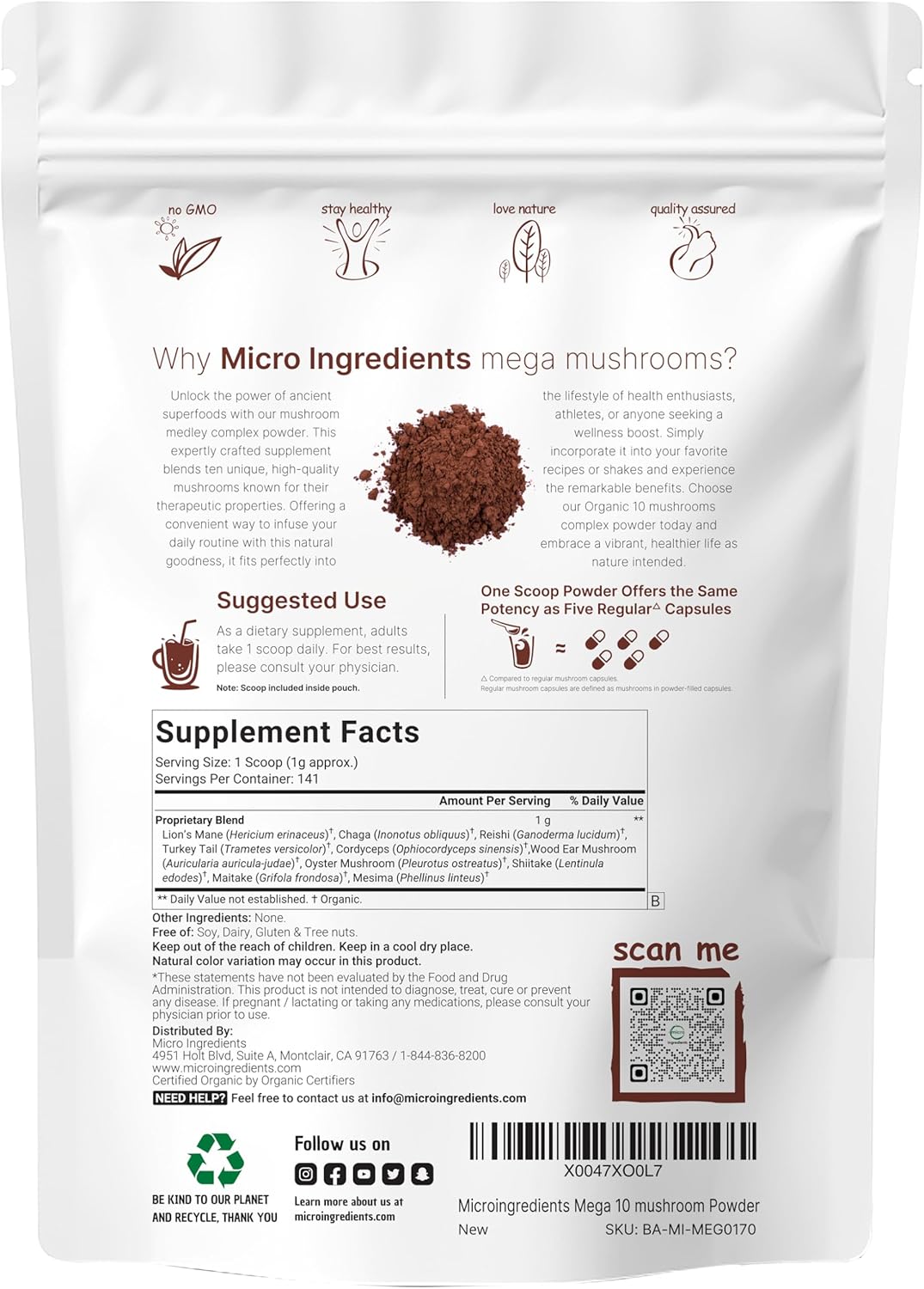 Micro Ingredients Organic Mushroom 10-in-1 Blend, 5 oz | Chaga, Lion’s Mane, Cordyceps & More | Great for Smoothies & Daily Use | Non-GMO, Vegan Friendly - Image 4