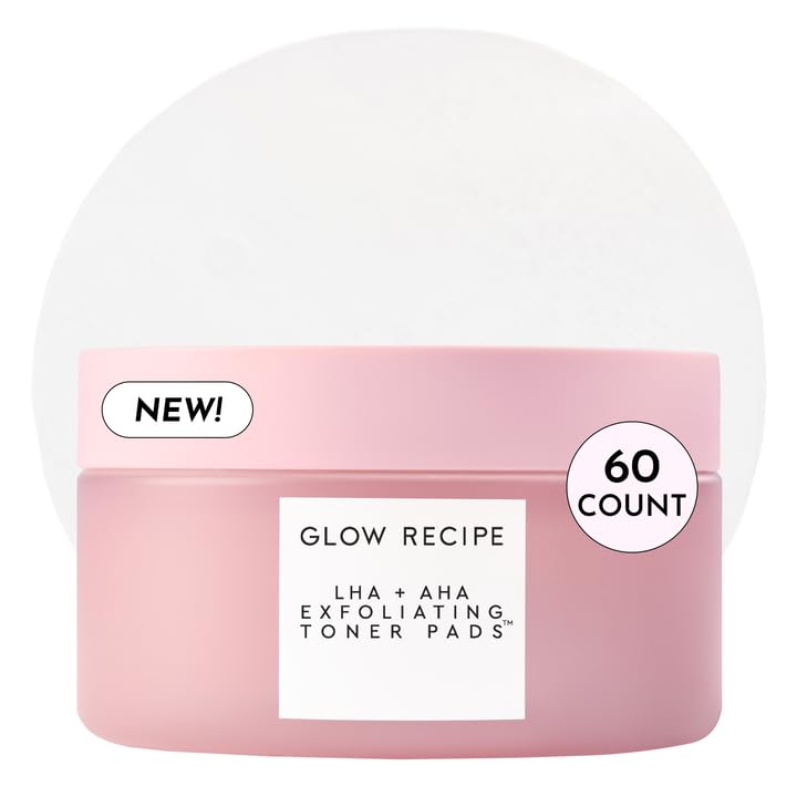 Glow Recipe LHA + AHA Toner Pads - Korean Exfoliating Toner for Face - Pore Minimizer - Hydrating Toner Pads - 5 Gentle Acids, Watermelon Enzymes, Hydrating Botanicals (60 Face Pads)