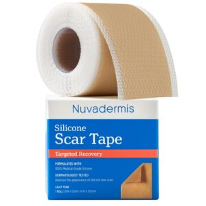 NUVADERMIS Silicone Scar Sheets for Surgical Scars - 120" x 1.5" Roll - Medical Grade Silicone Scar Tape and Face Tape for Wrinkles, Keloid Scars, and Hypertrophic Scars - Reusable - 1 Pack (Packaging may vary)