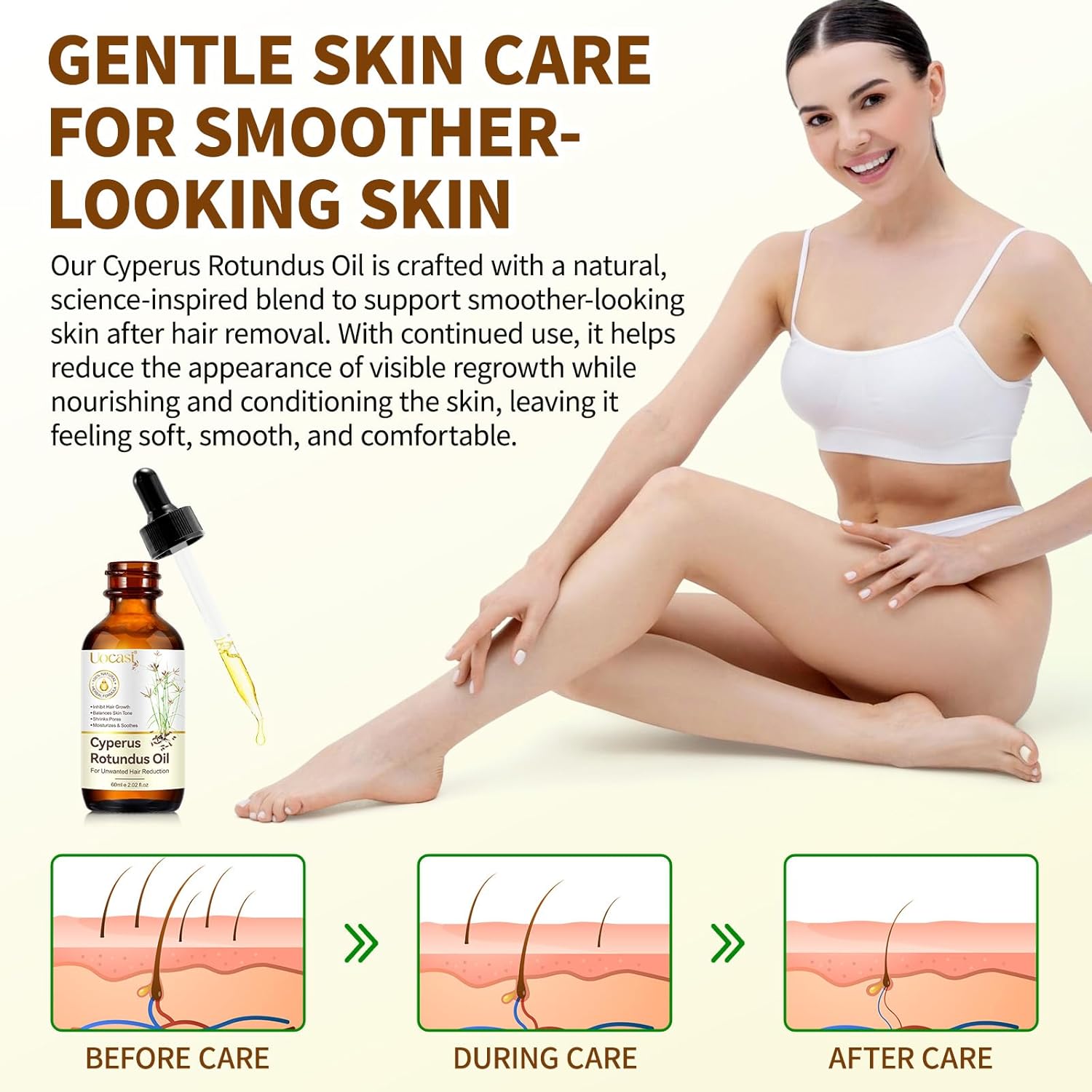 Uocasi Cyperus Rotundus Oil, Cypress Rotundus Oil for Hair Removal, Natural Inhibitor to Reduce Unwanted Hair Growth, Soothes Skin & Minimizes Pores, All Skin Types, 2.02 Oz - Image 8