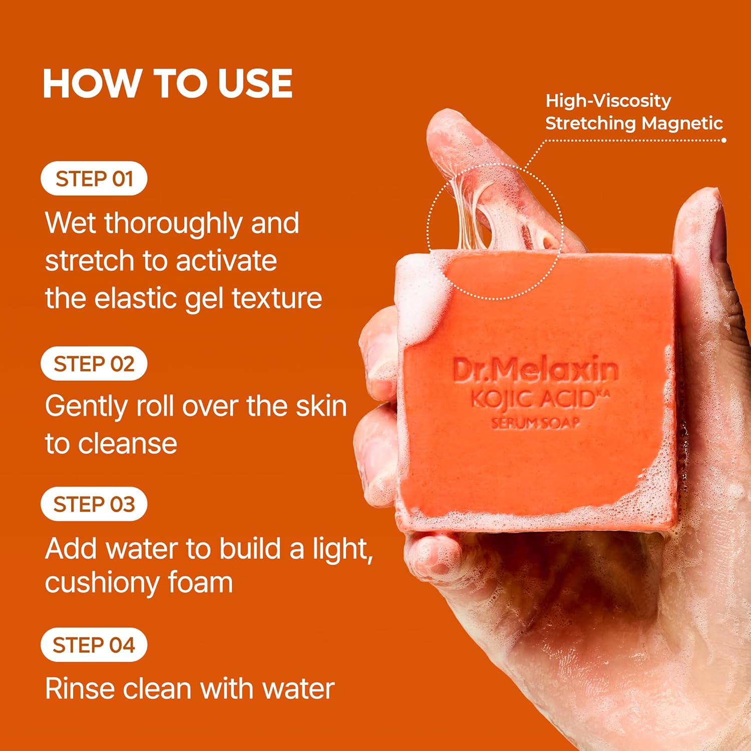 Dr Melaxin Kojic Acid Turmeric Serum Soap – Tone Care Cleansing Bar for Uneven Skin Tone, Elastic Deep Cleansing Facial & Body Soap with Botanical Oils - Image 3