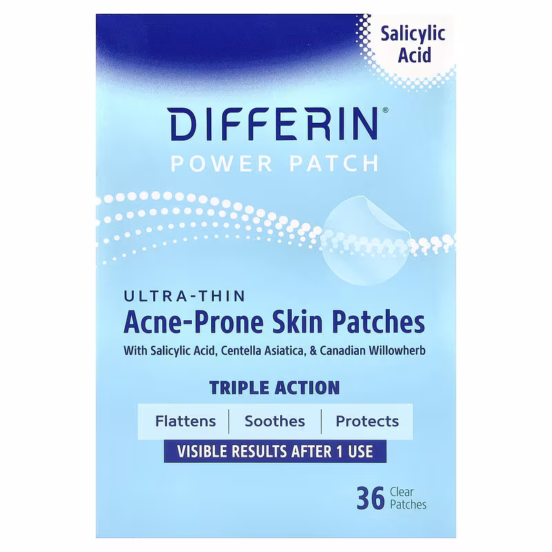 Differin Acne Patches, Pimple Patches for Acne Prone Skin, Formulated with Salicylic Acid and Centella, Fast Triple Action Power Patch for Day & Night, Dermatologist Tested, 36 Count