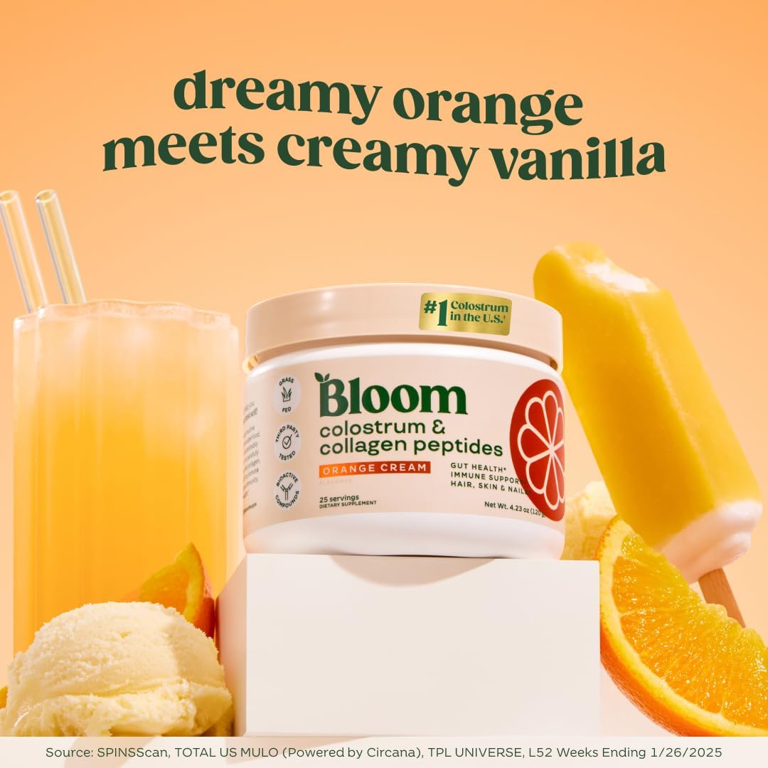 Bloom Nutrition Bovine Colostrum Powder with Vitamin B-12 for Gut Health, Immune Support, Hair Growth & Beauty Supplement | Orange Cream, 25 Servings - Image 3
