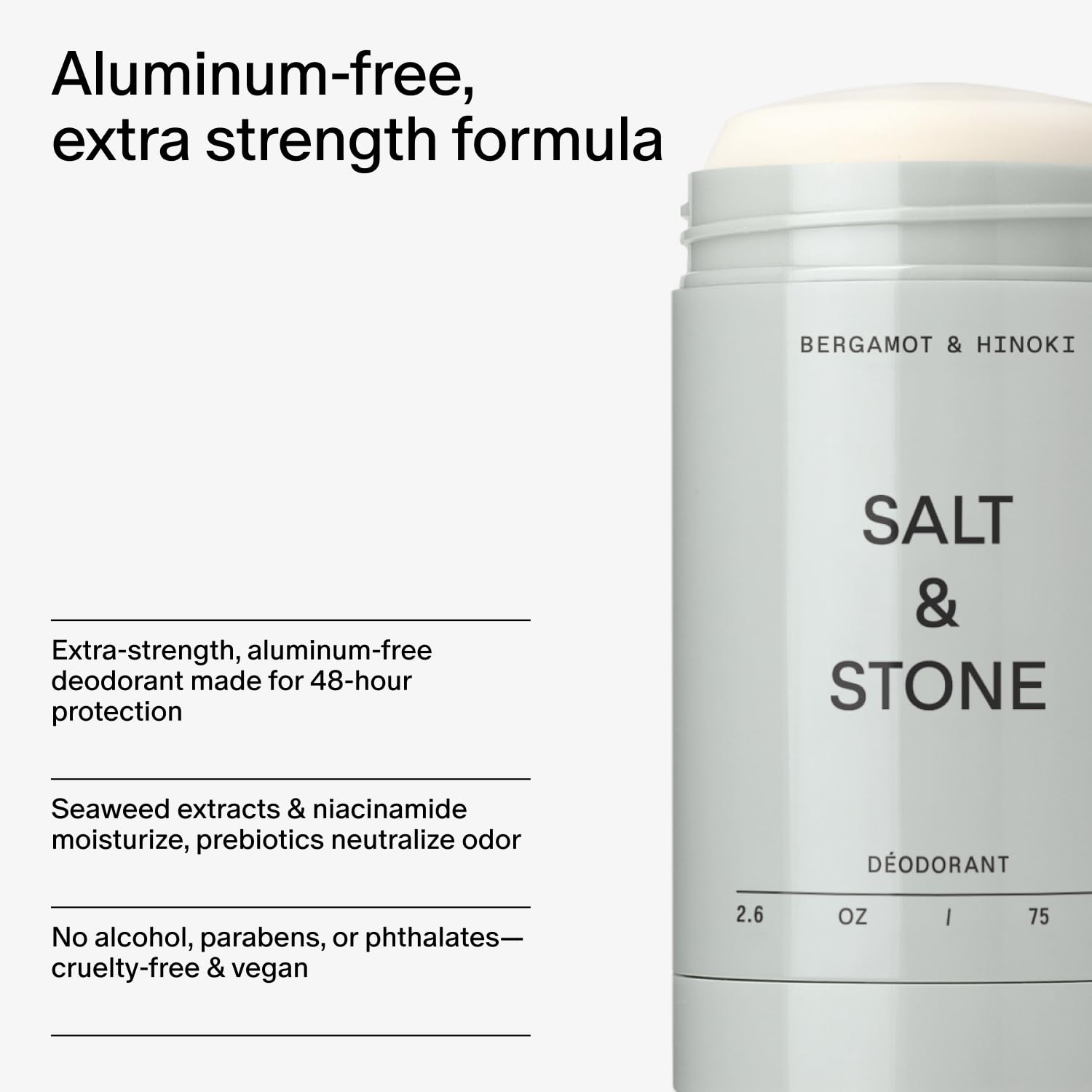 Salt & Stone Aluminum Free Deodorant | Extra Strength 48 Hour Protection for Women & Men | Made with Seaweed Extracts, Niacinamide & Prebiotics | Bergamot & Hinoki - Image 5