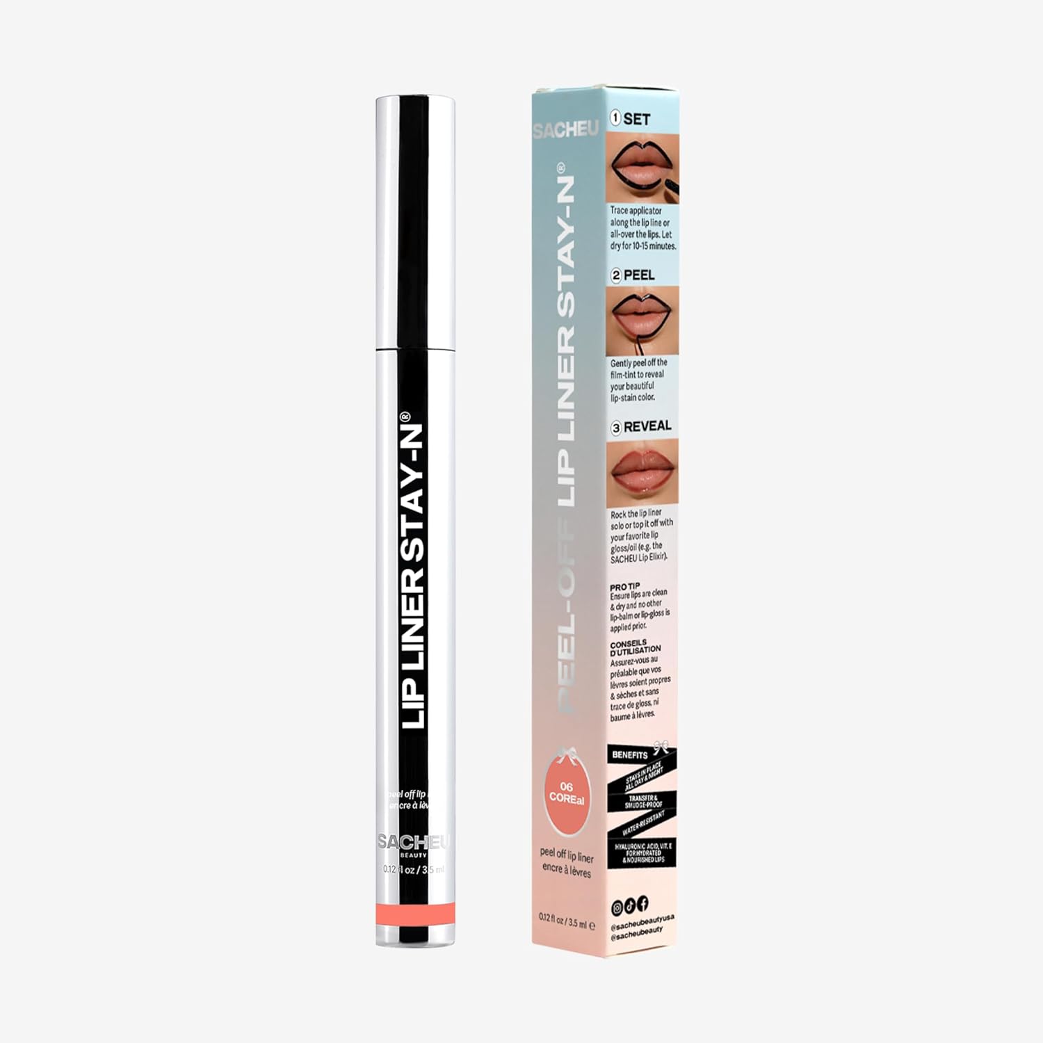 Sacheu Lip Liner STAY-N Peel Off Lip Stain — Long Lasting Waterproof Lip Tint with Hyaluronic Acid & Vitamin E — Transfer Proof Matte Finish, Vegan & Cruelty-Free (COREal) - Image 7