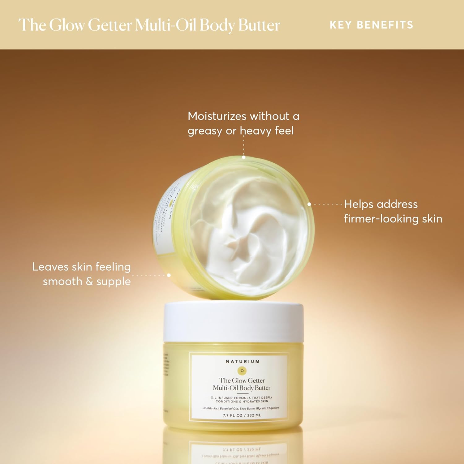 Naturium The Glow Getter Whipped Multi-Oil Body Butter, Firming Cream & Body Moisturizer with Shea Butter, 7.7 fl oz - Image 4