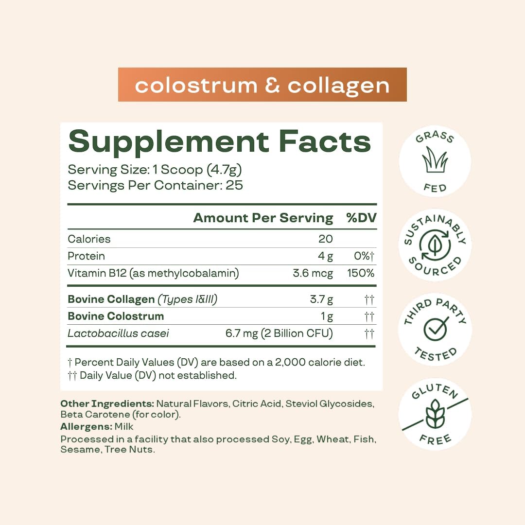 Bloom Nutrition Bovine Colostrum Powder with Vitamin B-12 for Gut Health, Immune Support, Hair Growth & Beauty Supplement | Orange Cream, 25 Servings - Image 5