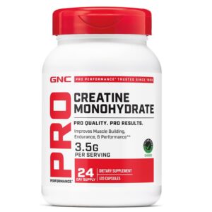 GNC Pro Performance Creatine Monohydrate, Improves Muscle Building, Endurance, Performance, 3.5g, 120 Capsules  (Packaging May Vary)
