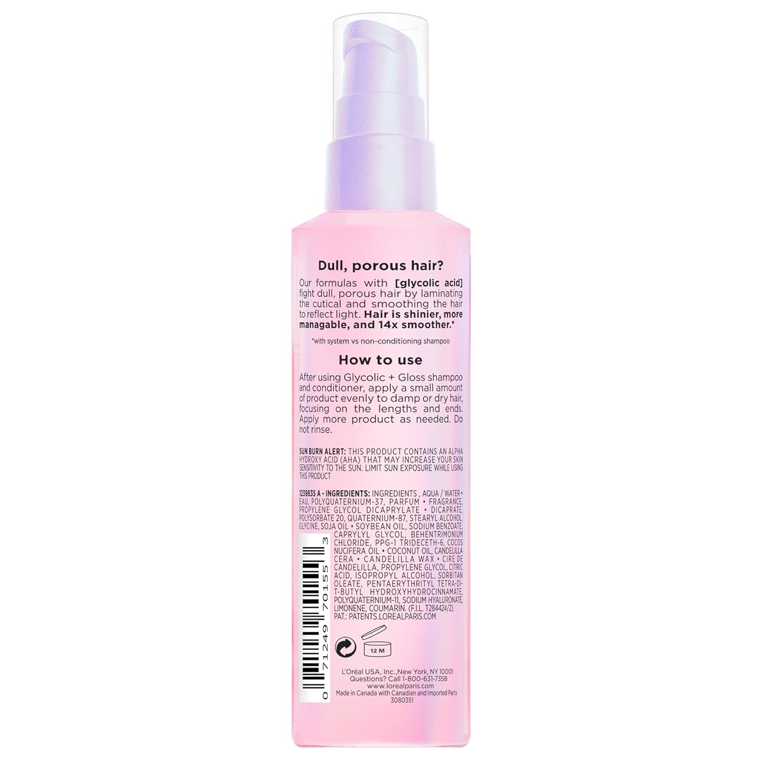 L'Oreal Paris Elvive Glycolic + Gloss High Shine Leave-In Hair Serum, Smooths Dull, Porous Hair Into High-Shine, Glossy Hair, 4.4 Fl Oz - Image 10