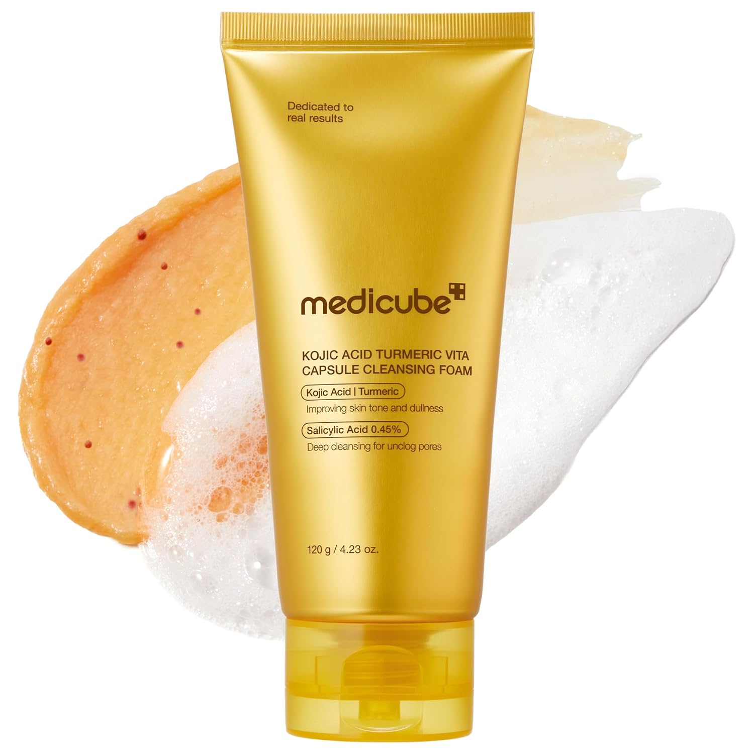 medicube Facial Cleanser Turmeric Capsule Foam Cleanser | for Balancing Uneven Skin Tone & Texture | Fade Appearance of Uneven Patches & Ideal for Use After Spot Care | Korean Skincare, 4.23 oz