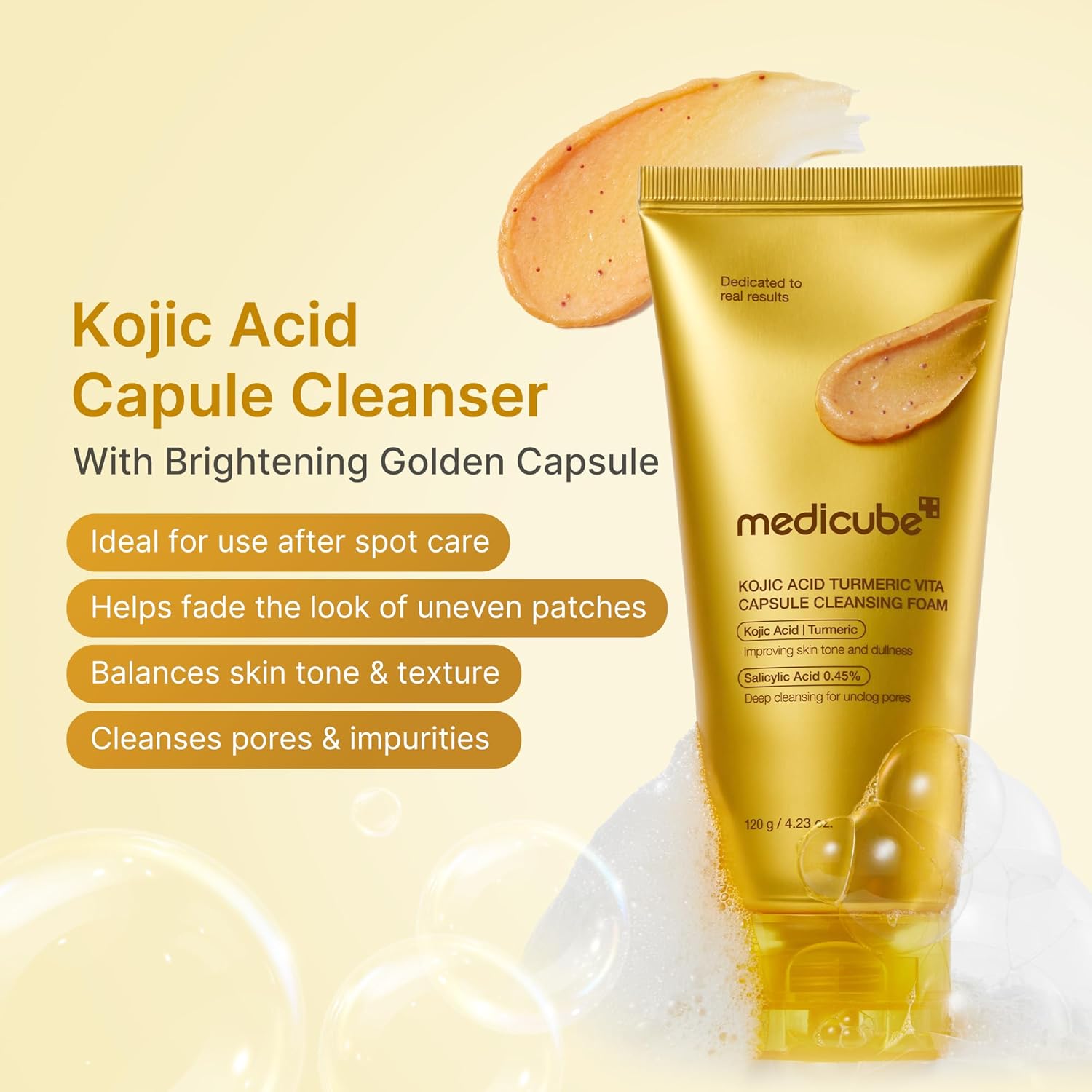 medicube Facial Cleanser Turmeric Capsule Foam Cleanser | for Balancing Uneven Skin Tone & Texture | Fade Appearance of Uneven Patches & Ideal for Use After Spot Care | Korean Skincare, 4.23 oz - Image 3