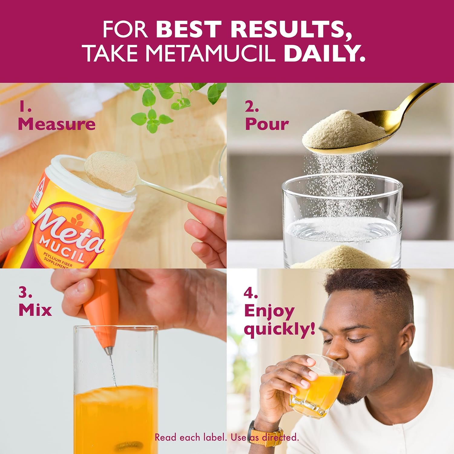 Metamucil 4-in-1 Psyllium Husk GLP-1 Friendly Fiber Supplement, Sugar-Free, 72 teaspoons, Orange Flavored, Daily Fiber Powder for Digestive Health, made with Plant-Based Psyllium Husk Fiber - Image 7