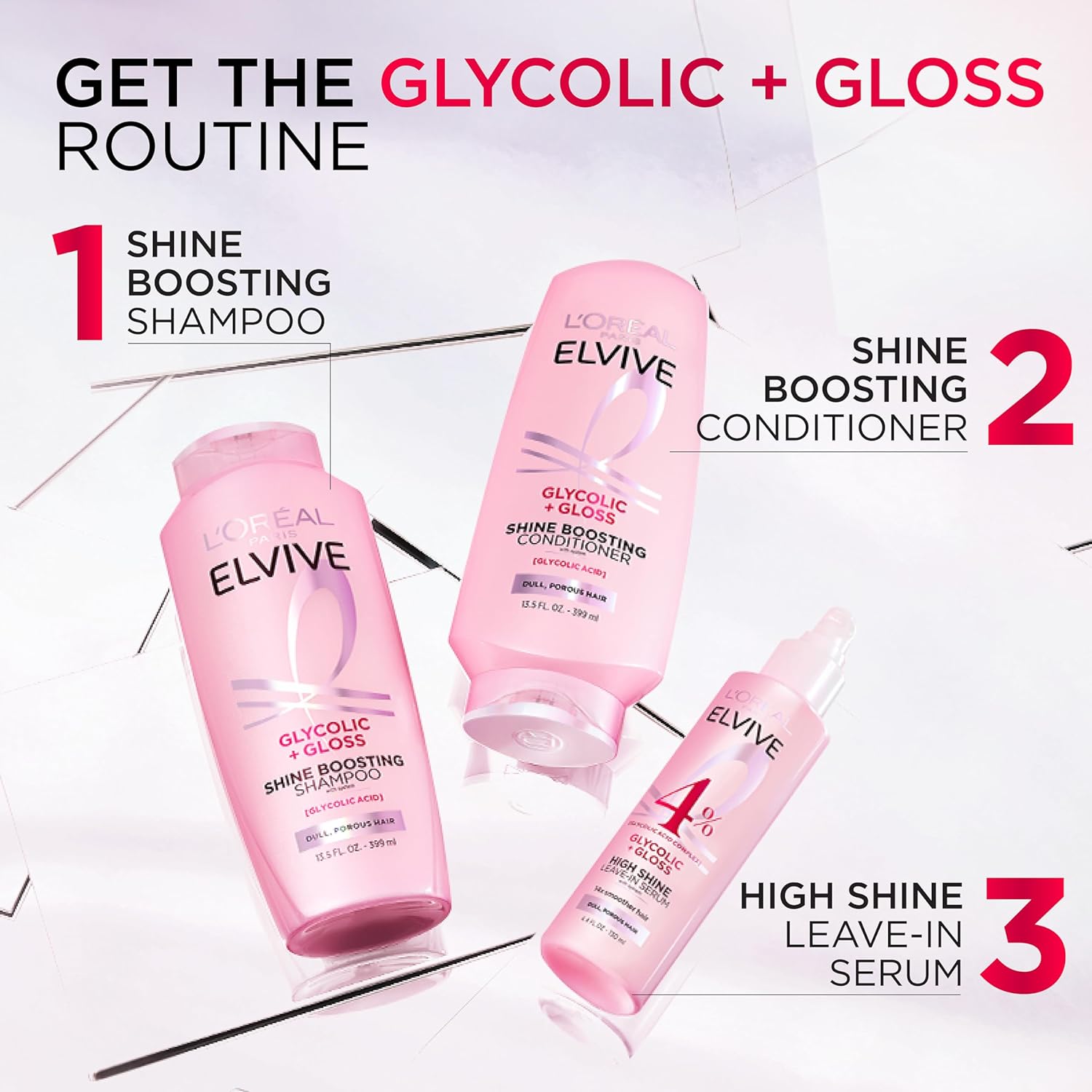L'Oreal Paris Elvive Glycolic + Gloss High Shine Leave-In Hair Serum, Smooths Dull, Porous Hair Into High-Shine, Glossy Hair, 4.4 Fl Oz - Image 9