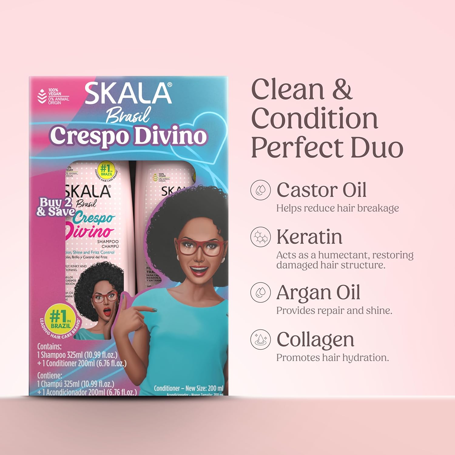 SKALA Kit Shampoo & Conditioner Crespo Divino Hydrating Shine and Frizz Control for Curly Kinky and Transitioning Hair, 10.9 fl oz Each - Image 4