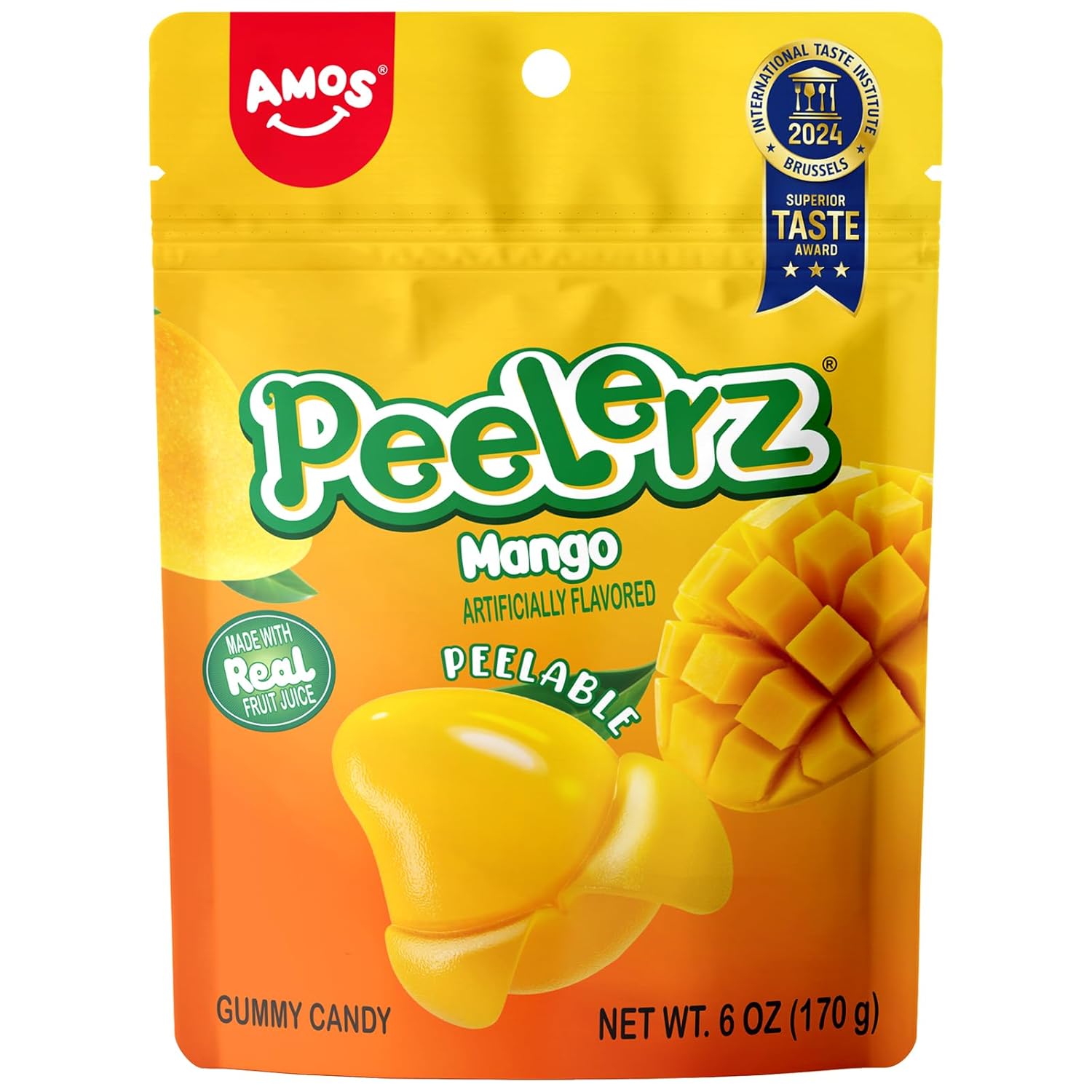 AMOS Peelerz Peelable Mango Gummy Candy,Soft Chewy Gummy 6oz