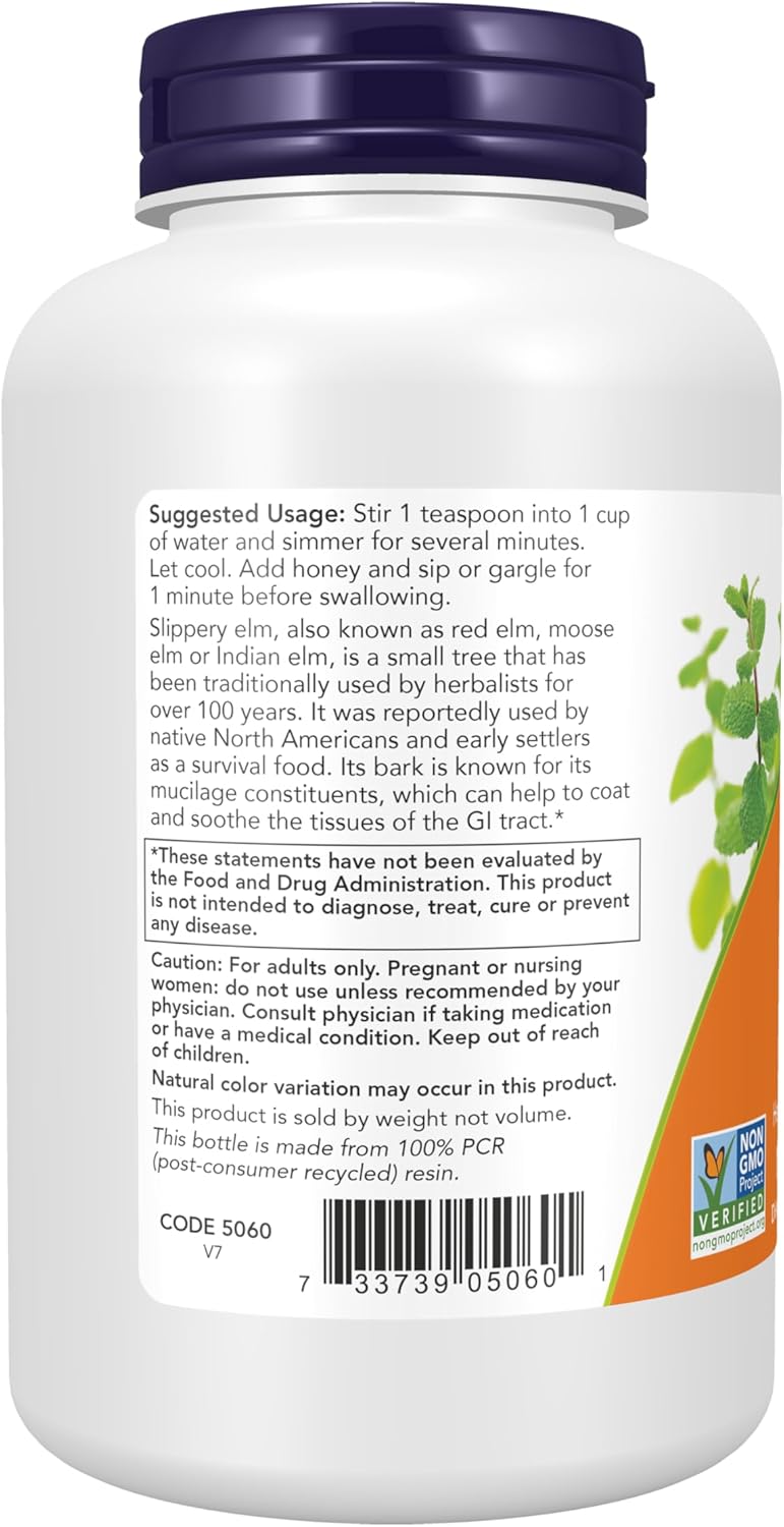 NOW Foods Supplements, Slippery Elm Powder (Ulmus rubra), Non-GMO Project Verified, Herbal Supplement, 4-Ounce - Image 3