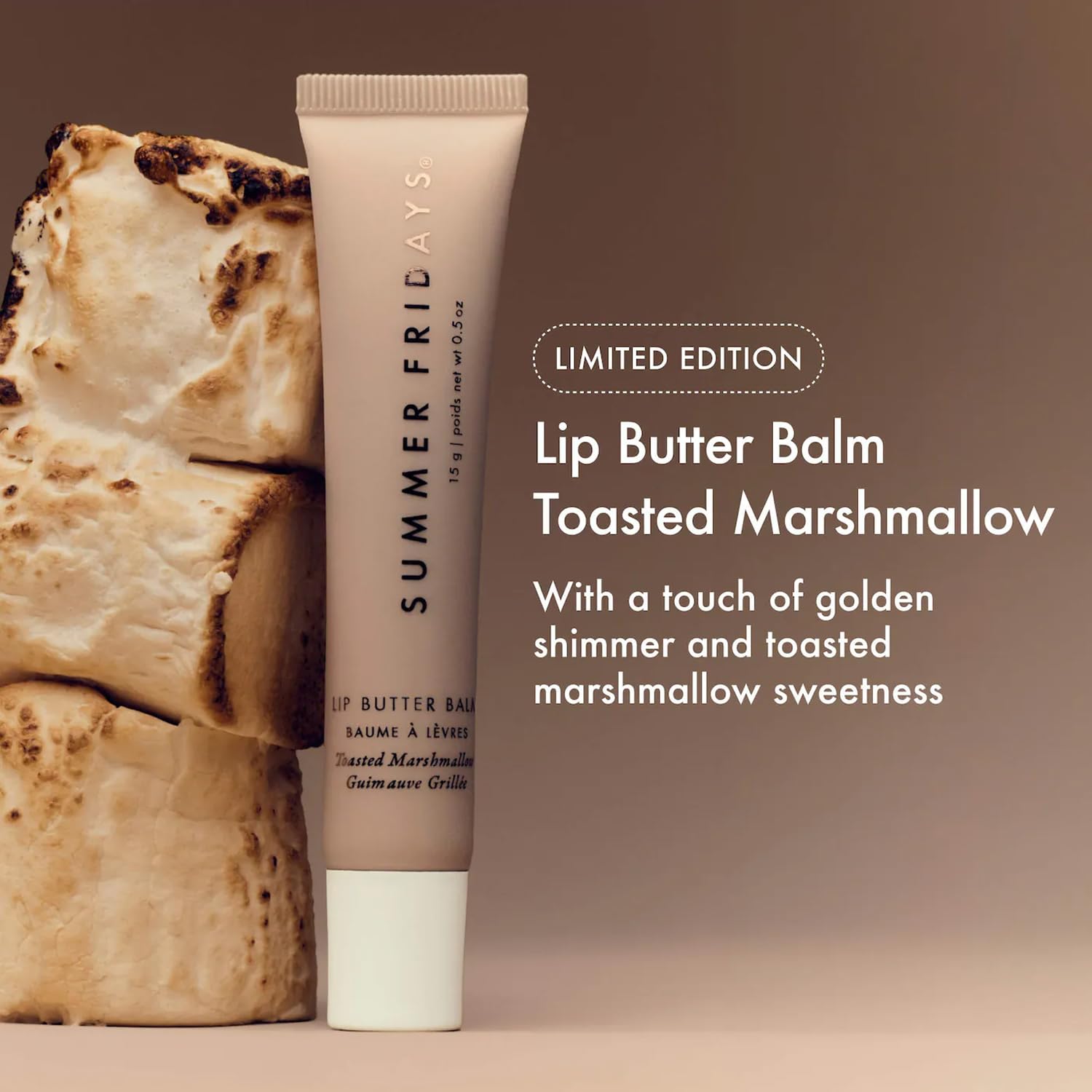 Summer Fridays Lip Butter Balm - Moisturizing Lip Gloss for Instant Shine + Sheer Color - With Nourishing Shea Butter - Everyday Makeup + Skin Care Summer Essentials - Toasted Marshmallow (.5 Oz) - Image 4