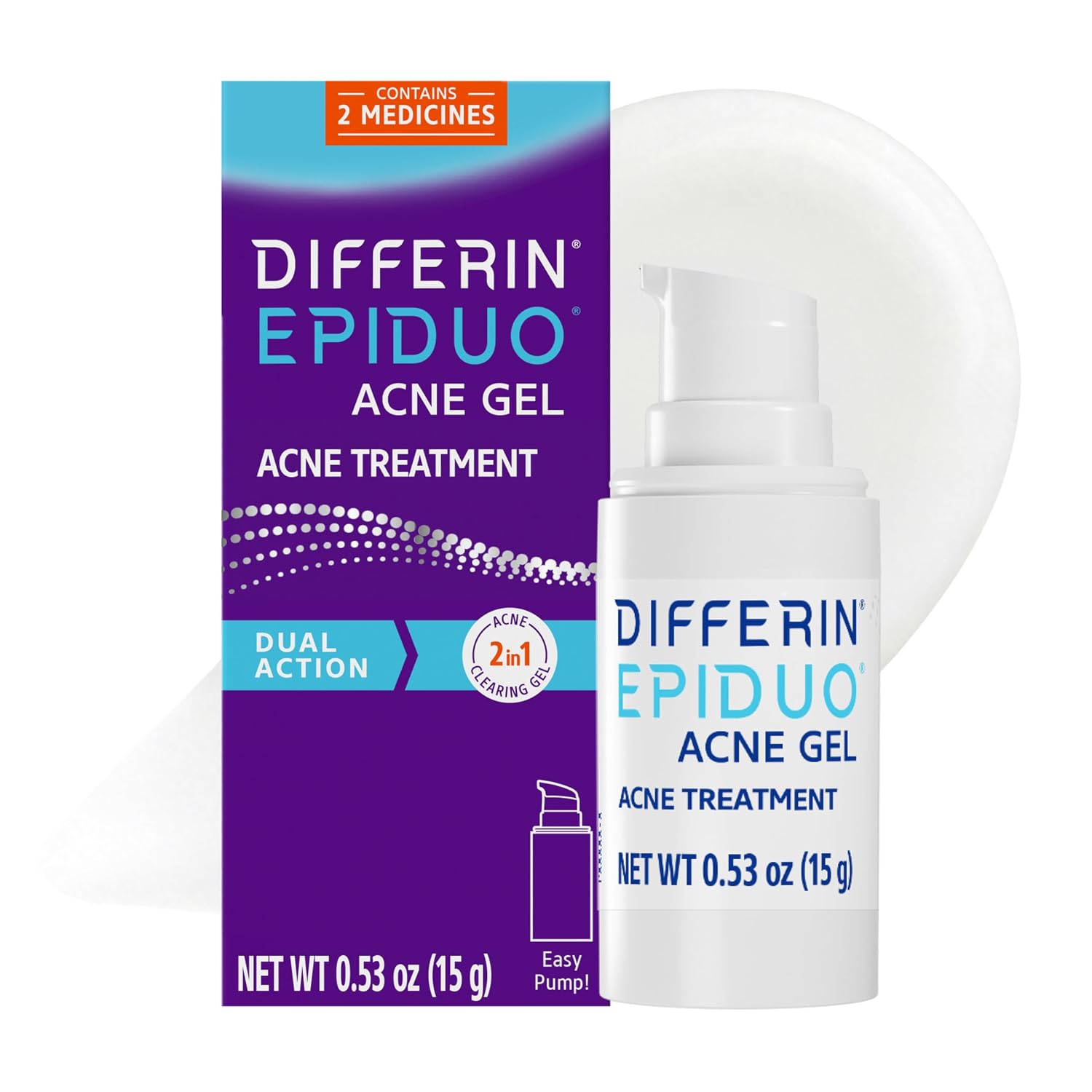 Differin Epiduo Acne Gel Treatment, Adapalene & Benzoyl Peroxide, 15g Pump