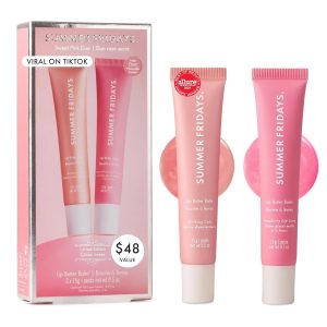 Summer Fridays Tinted Lip Butter Balm Sweet Pink Duo Gift Set (2 Ct) | Includes Strawberry Soft Serve & Birthday Cake, Hydrating Lip Balm & Overnight Lip Mask with Shea Butter