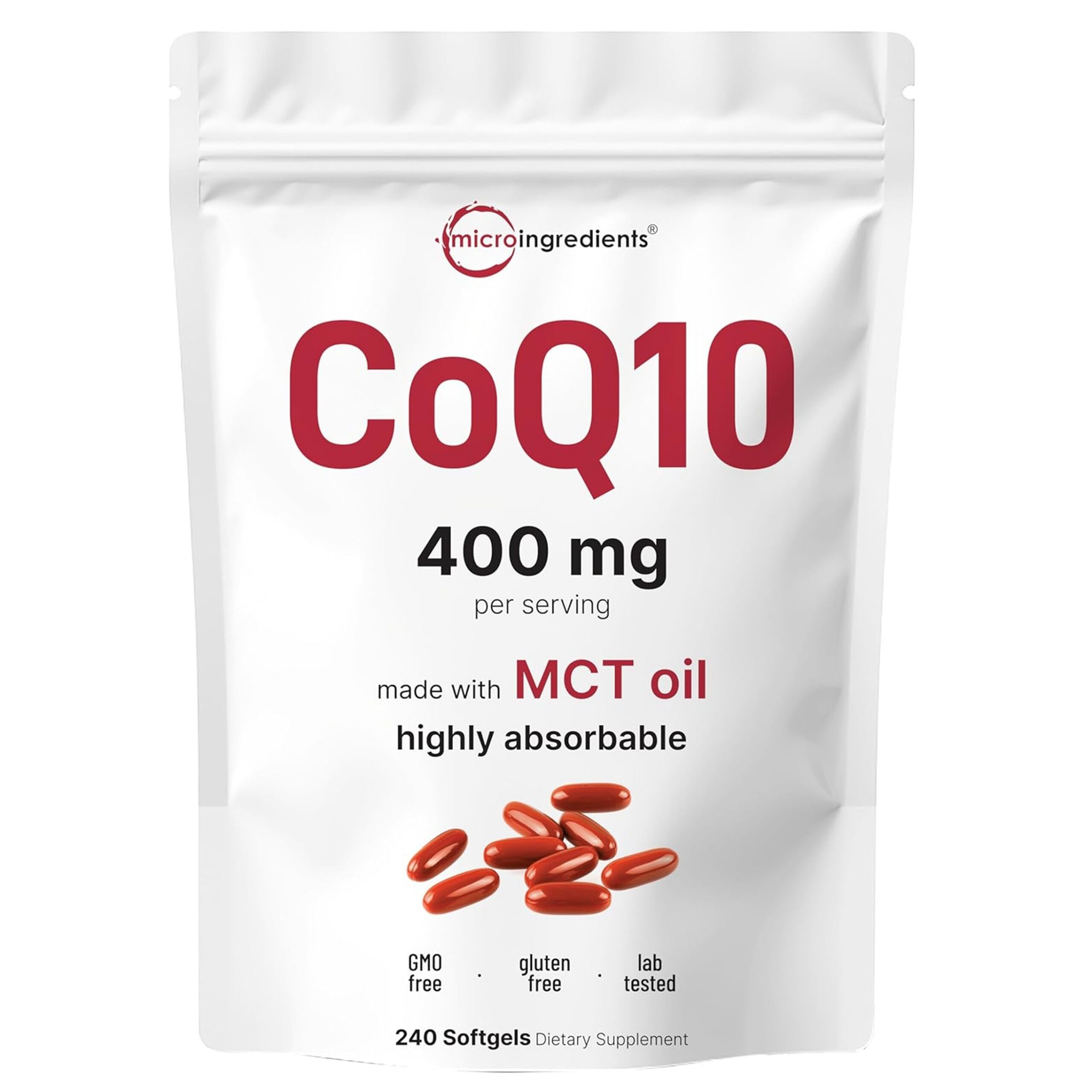 Micro Ingredients CoQ10 400 mg Per Serving, 240 Softgels | Made with Coconut MCT Oil | Coenzyme Q10 (Ubiquinone)
