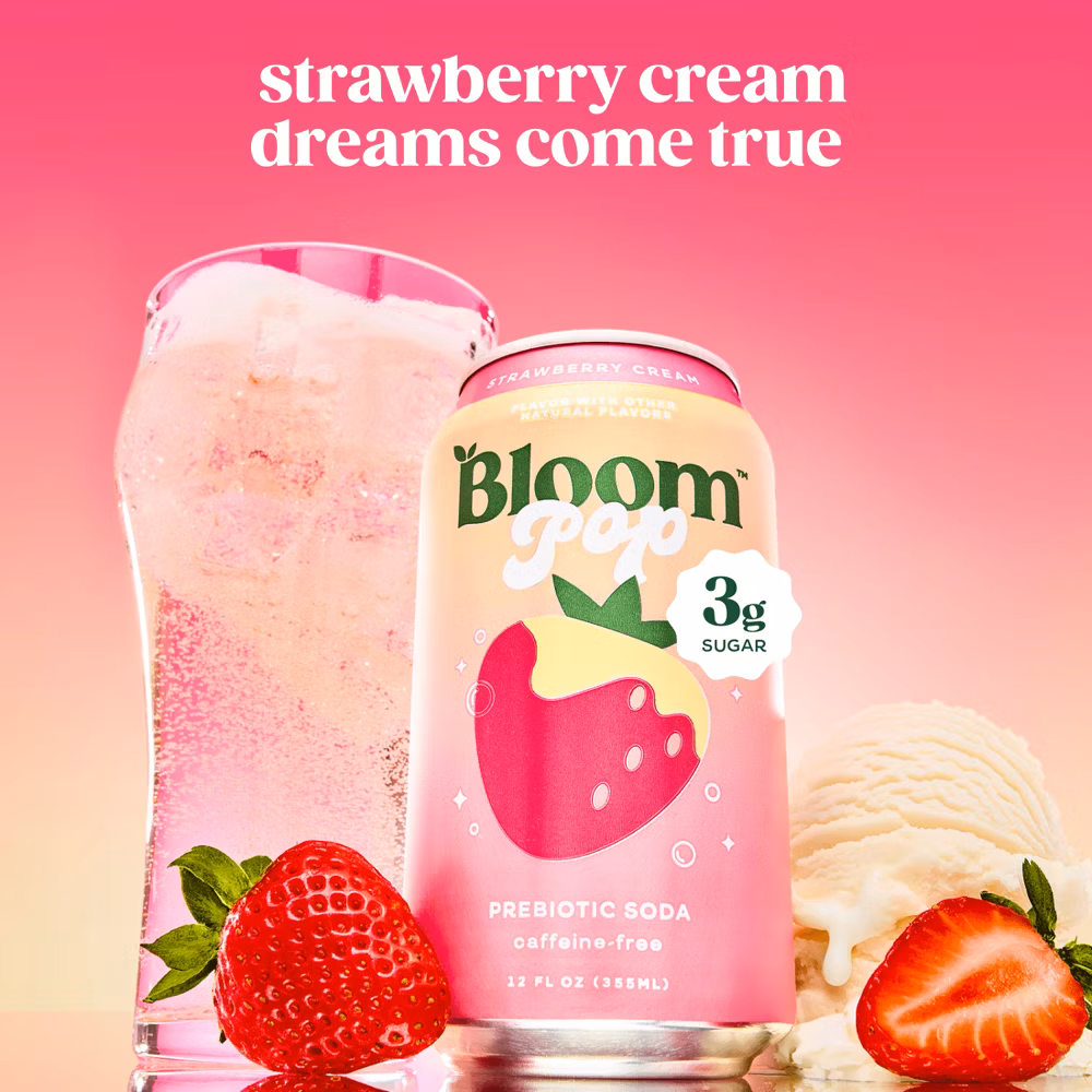 BLOOM NUTRITION Bloom Pop Prebiotic Soda - Strawberry Cream - 12 fl oz Can - Image 3