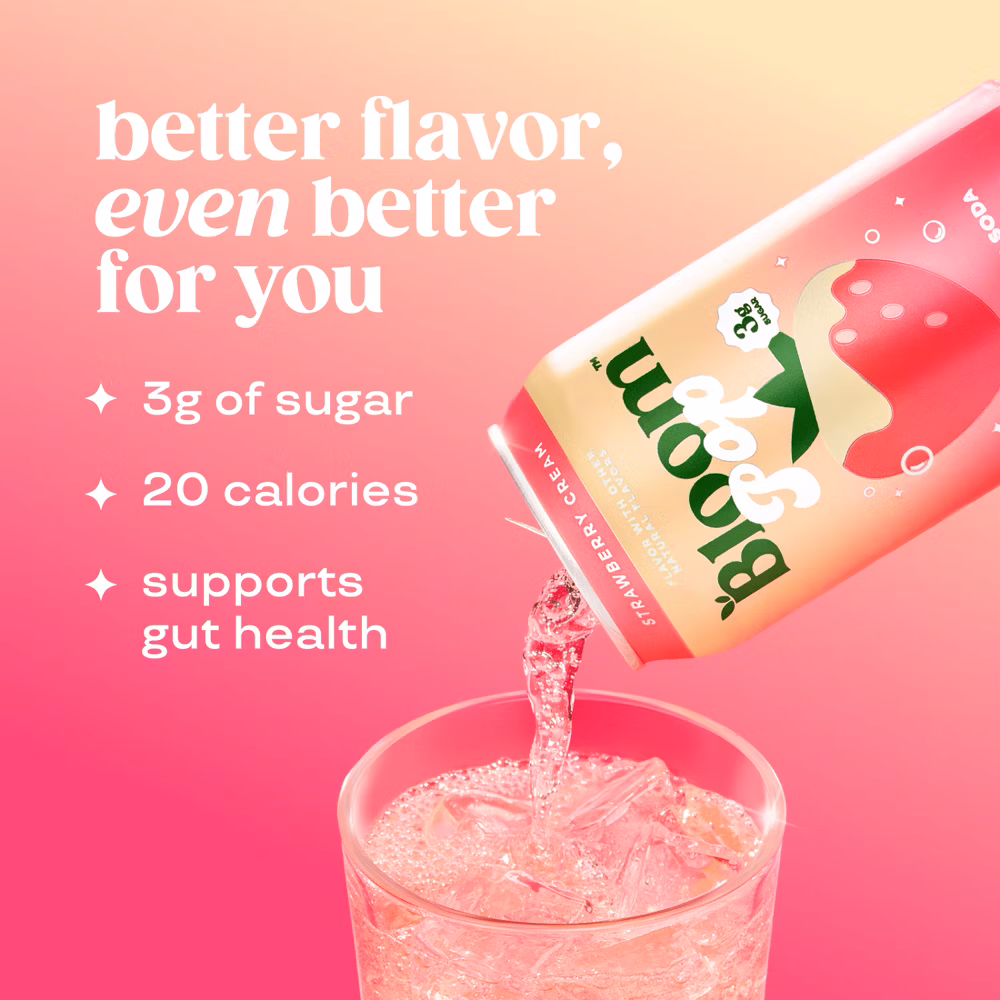 BLOOM NUTRITION Bloom Pop Prebiotic Soda - Strawberry Cream - 12 fl oz Can - Image 4