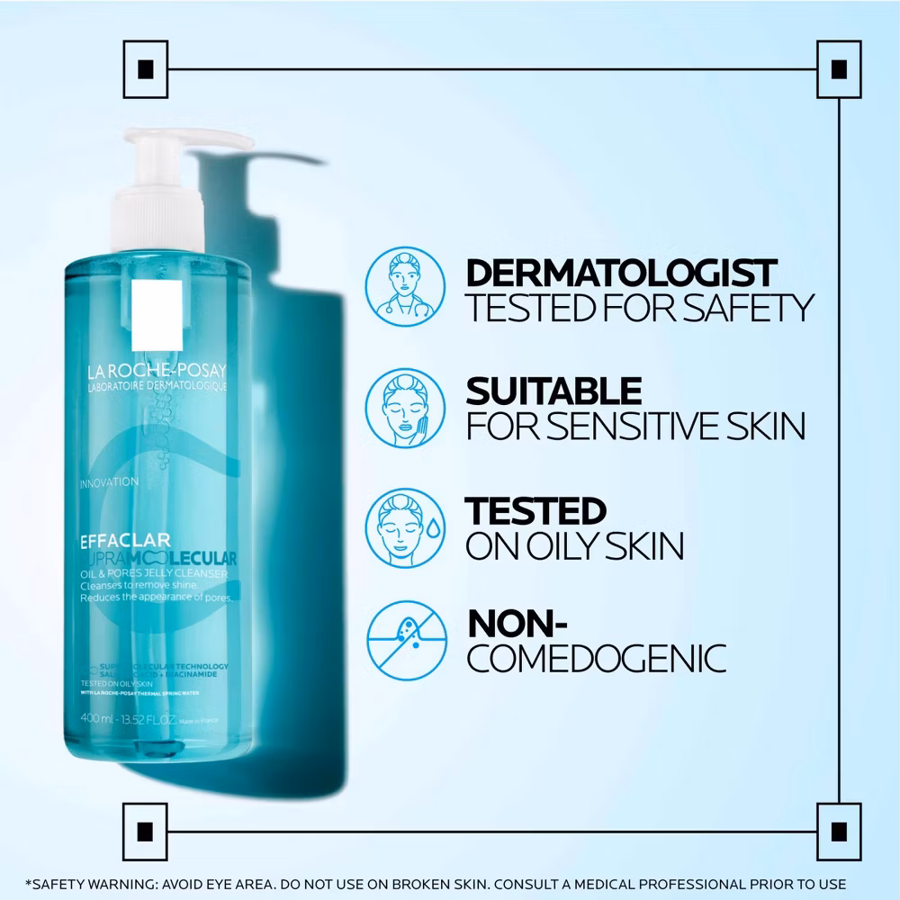 La Roche Posay Effaclar Supramolecular Oil Absorbing & Pores Correcting Acne Face Wash Jelly Cleanser- 13.52 fl oz - Image 10