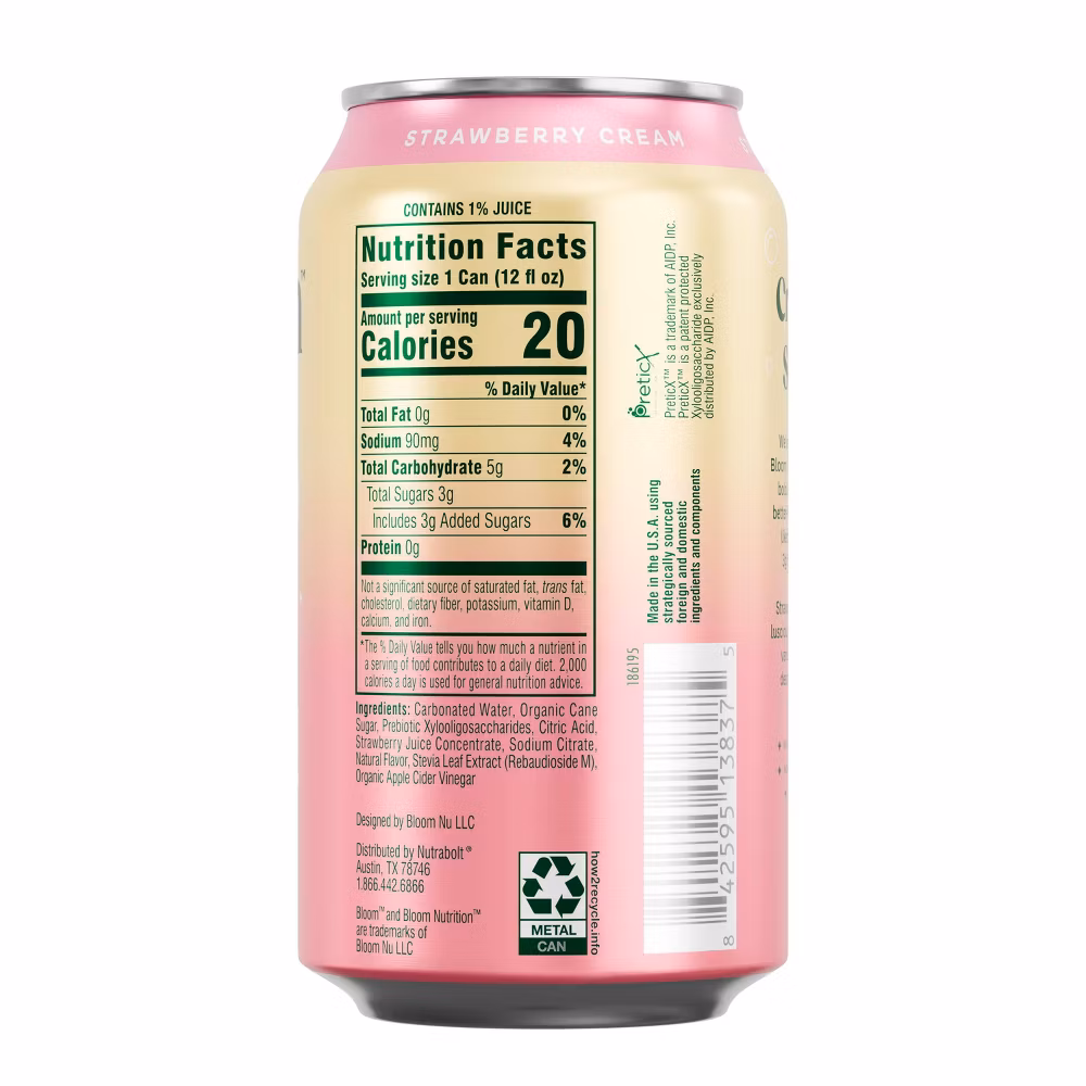 BLOOM NUTRITION Bloom Pop Prebiotic Soda - Strawberry Cream - 12 fl oz Can - Image 5