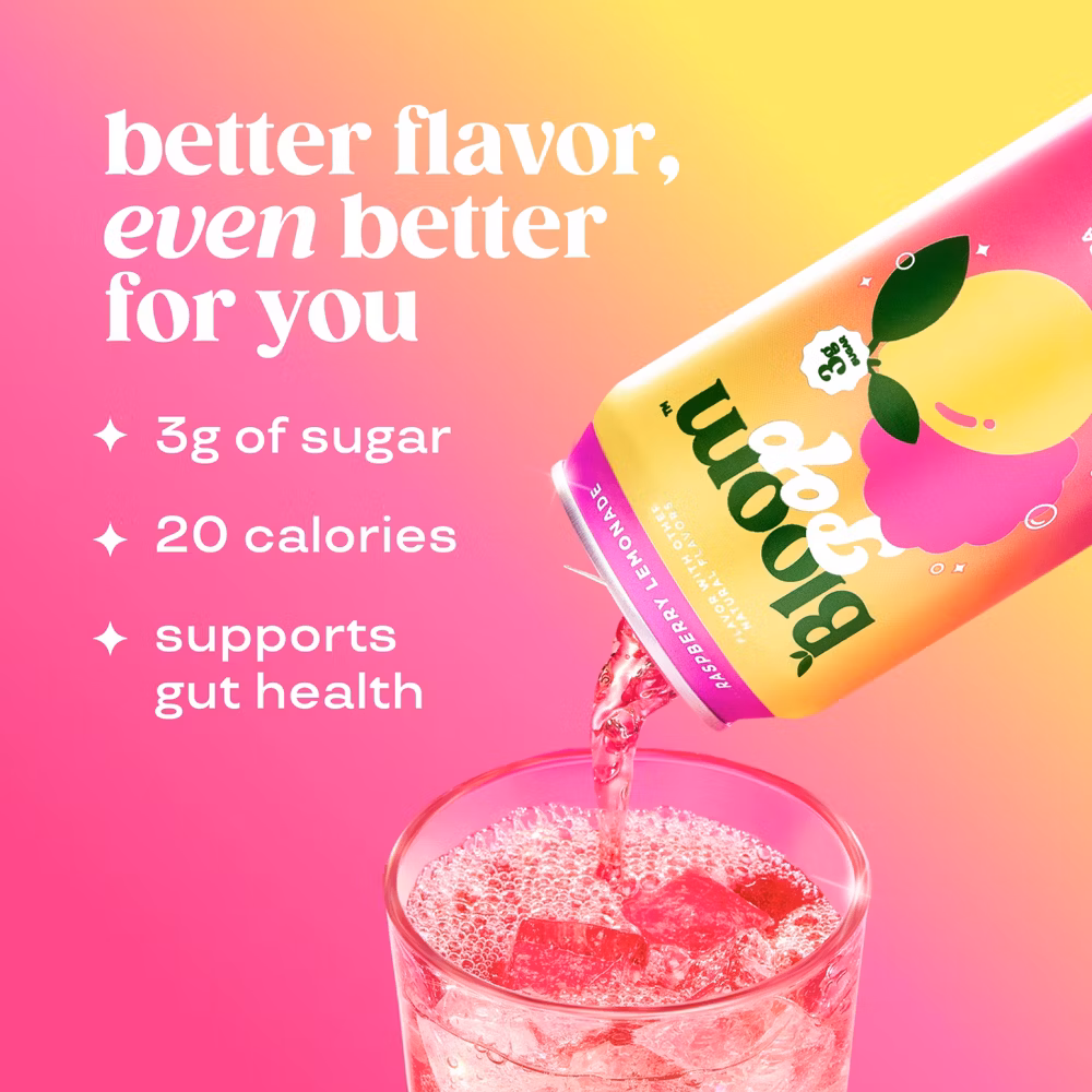 BLOOM NUTRITION Bloom Pop Prebiotic Soda - Raspberry Lemonade - 12 fl oz Can - Image 4