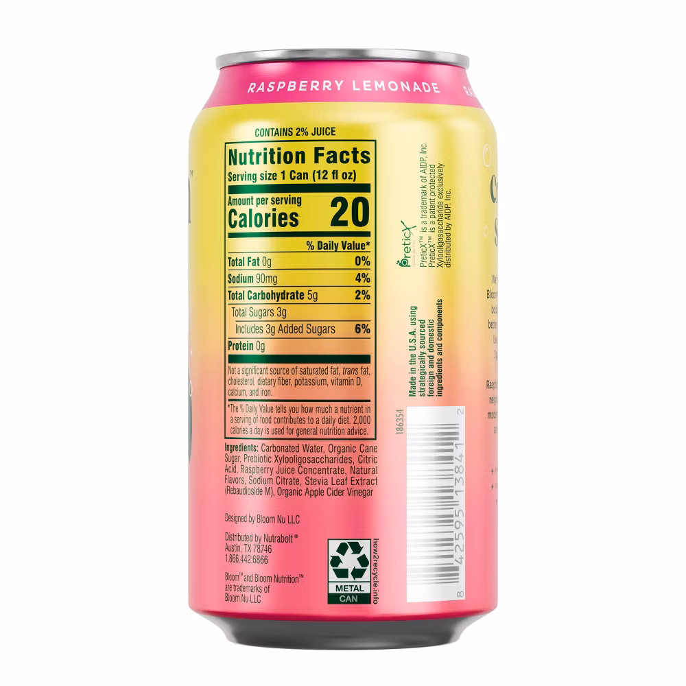 BLOOM NUTRITION Bloom Pop Prebiotic Soda - Raspberry Lemonade - 12 fl oz Can - Image 9