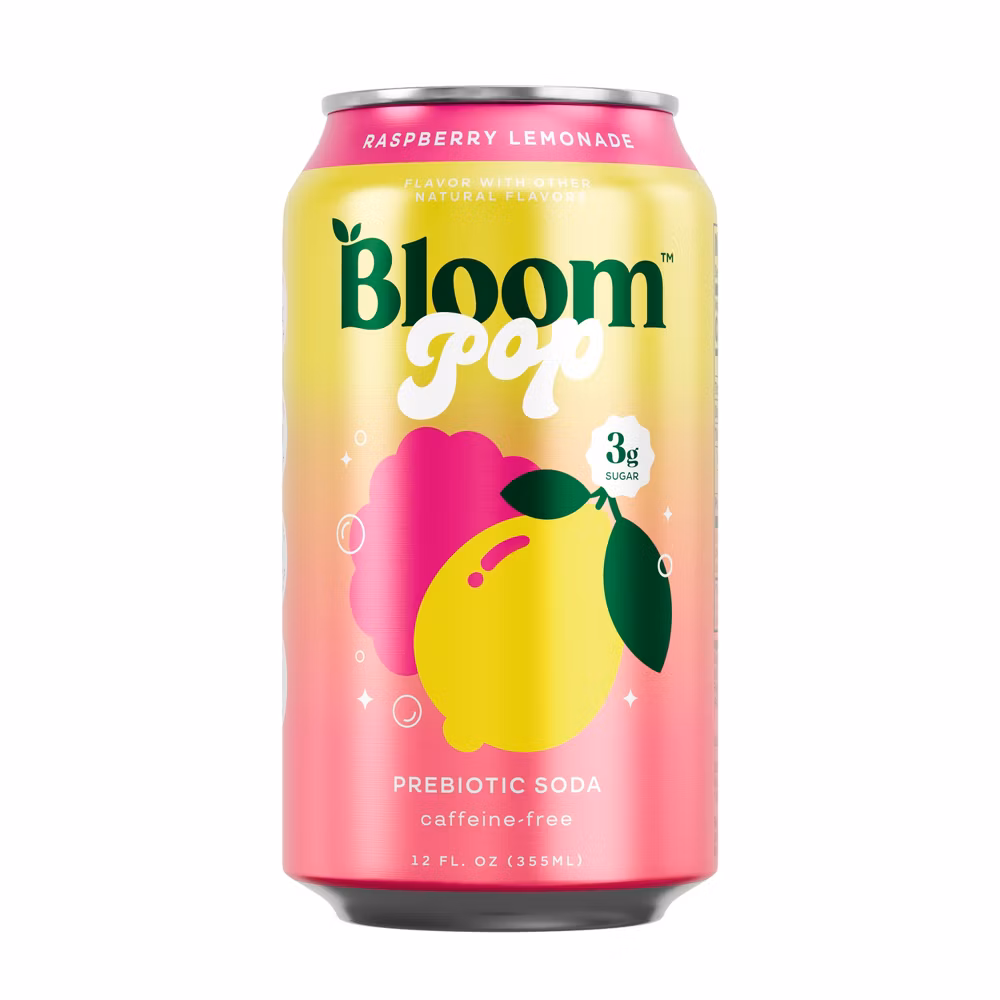 BLOOM NUTRITION Bloom Pop Prebiotic Soda - Raspberry Lemonade - 12 fl oz Can
