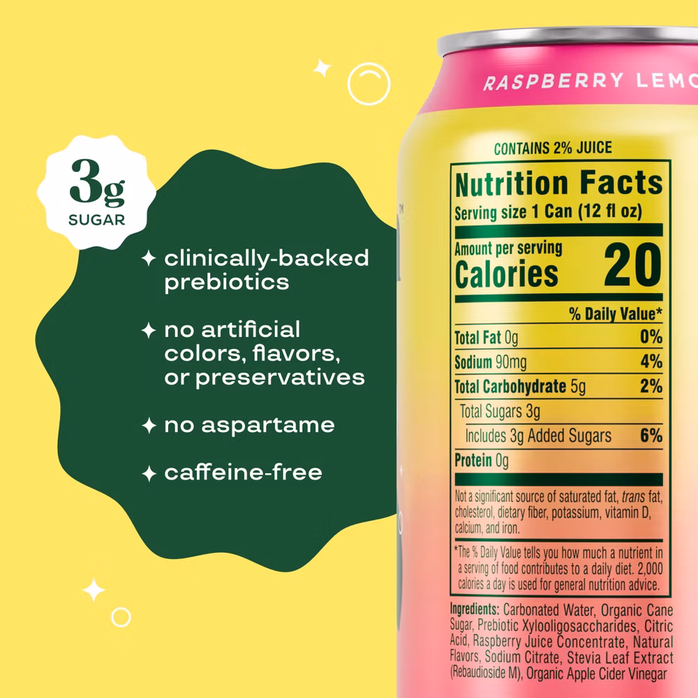 BLOOM NUTRITION Bloom Pop Prebiotic Soda - Raspberry Lemonade - 12 fl oz Can - Image 5