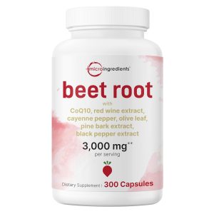 Micro Ingredients Beet Root Capsules 3,000 mg** Per Serving, 300 Capsules | Nitric Oxide Supplement | 7‑in‑1 Beet Root Complex with CoQ10, Black Pepper & Botanical Extracts | Non-GMO